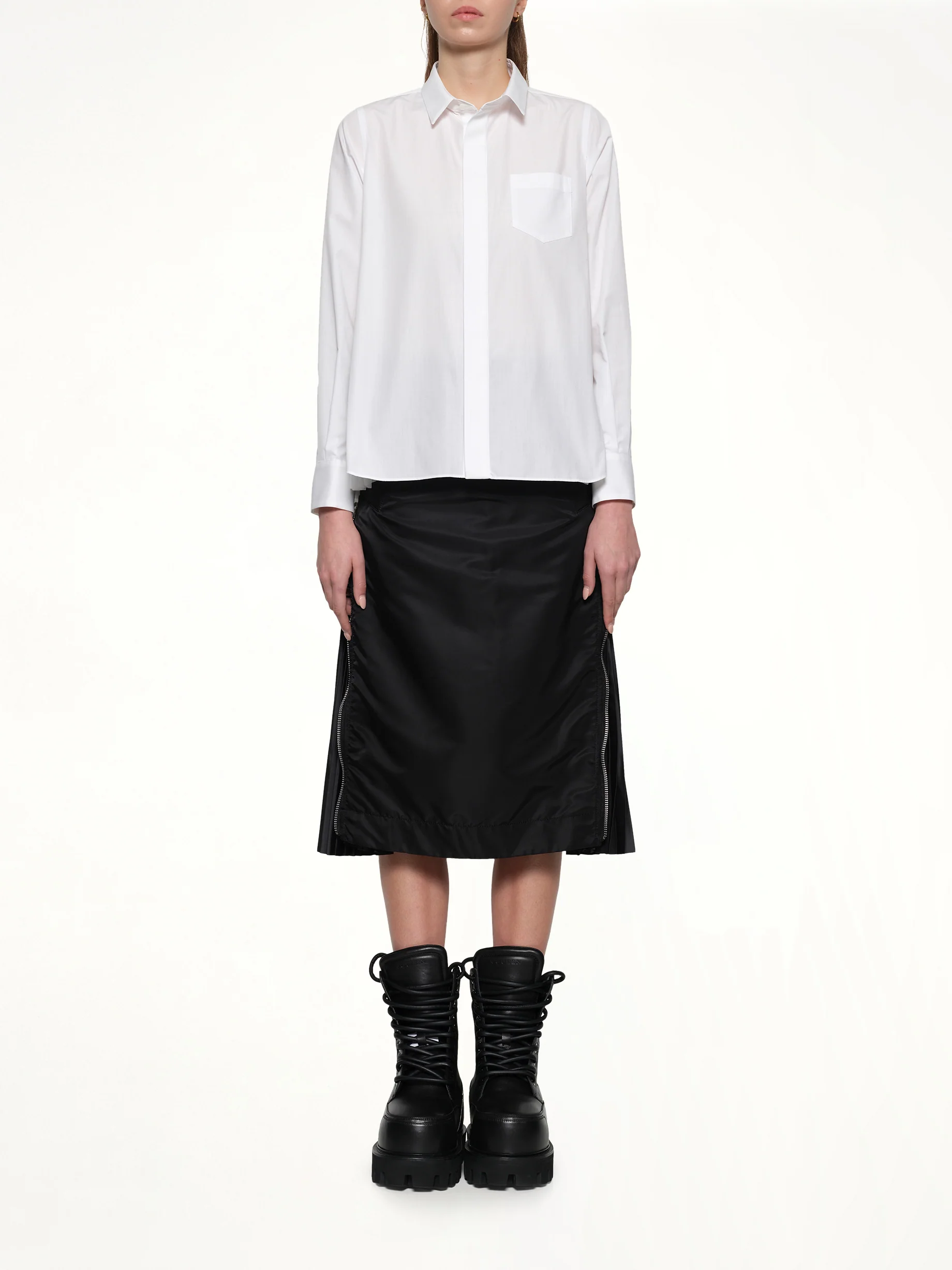 Poplin x Chiffon Shirt in Off White - Image 7