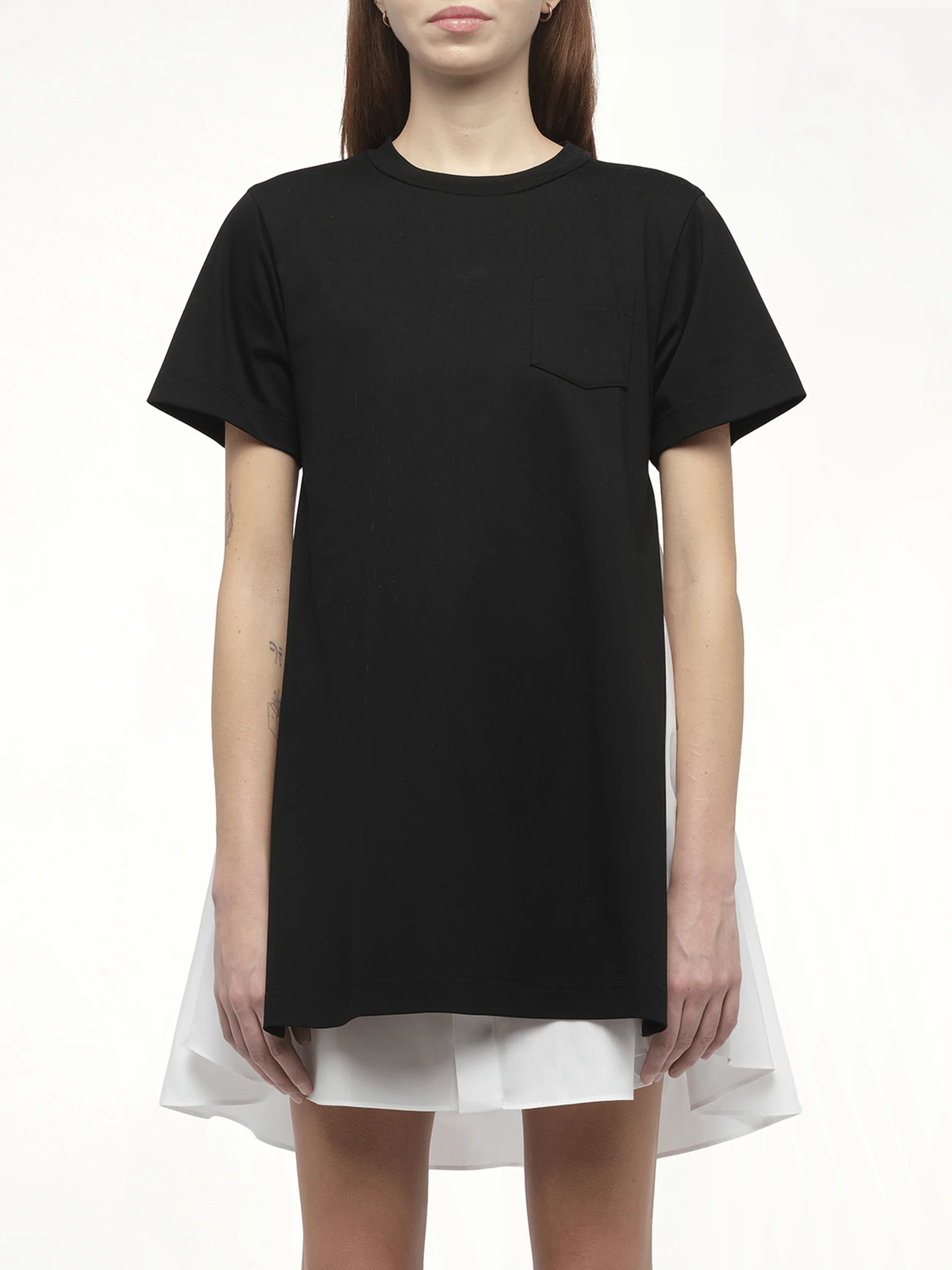 Poplin x Cotton Jersey Dress in Black/Off White