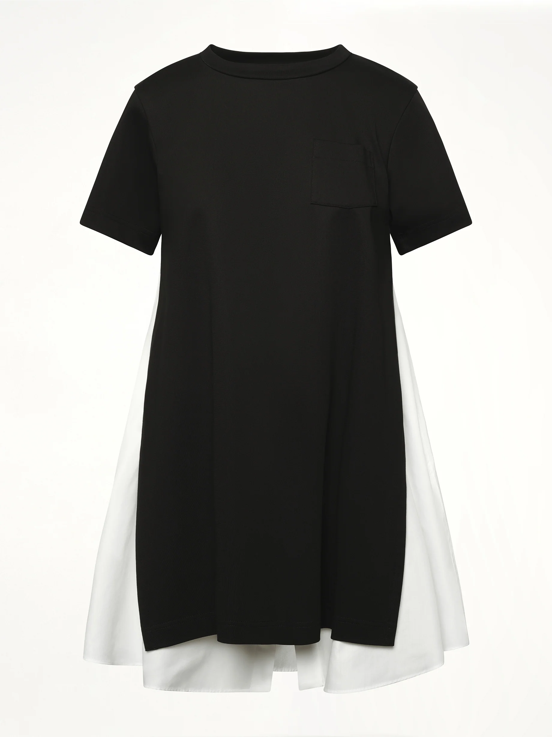 Poplin x Cotton Jersey Dress in Black/Off White - Image 2