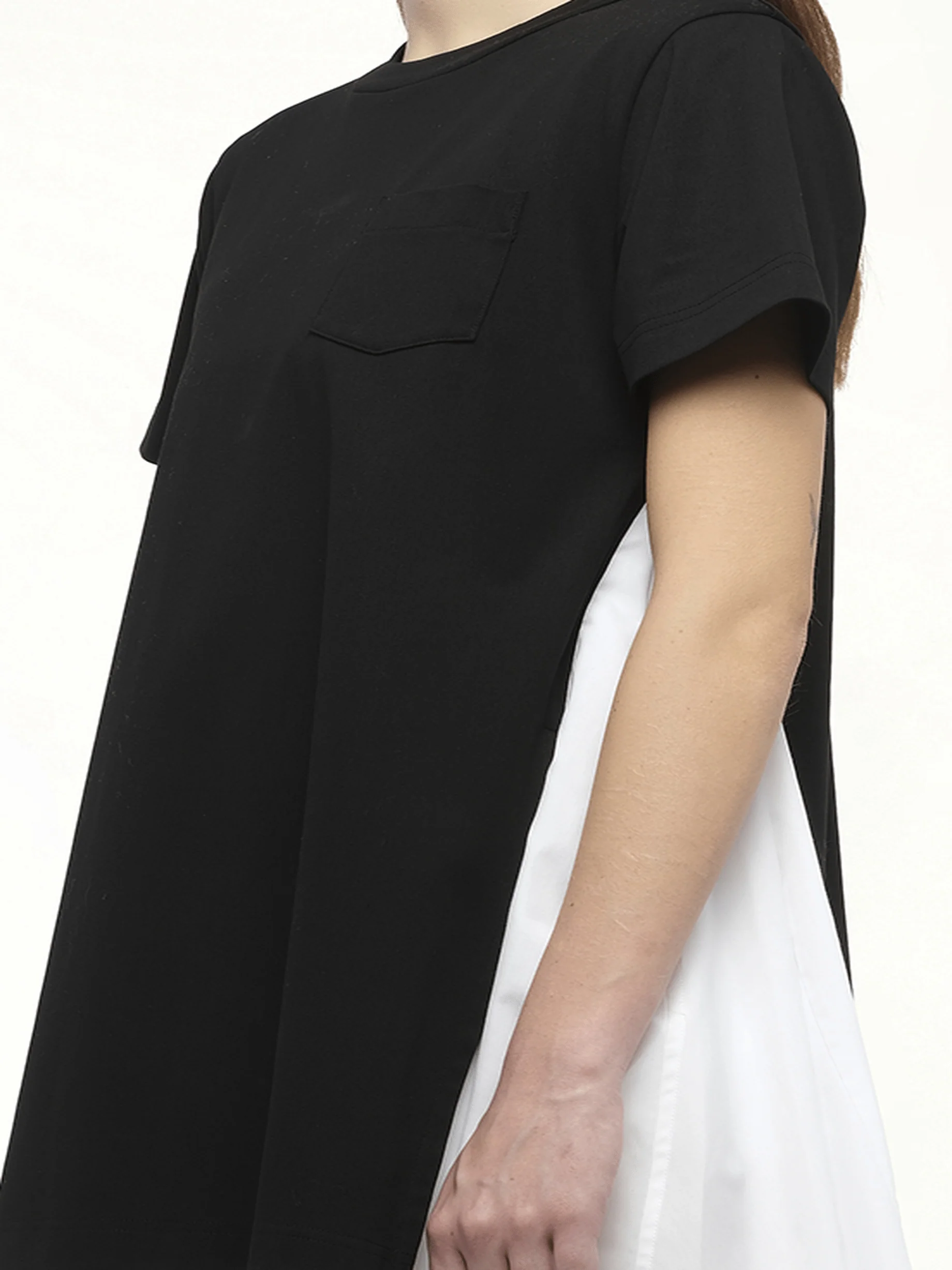 Poplin x Cotton Jersey Dress in Black/Off White - Image 3