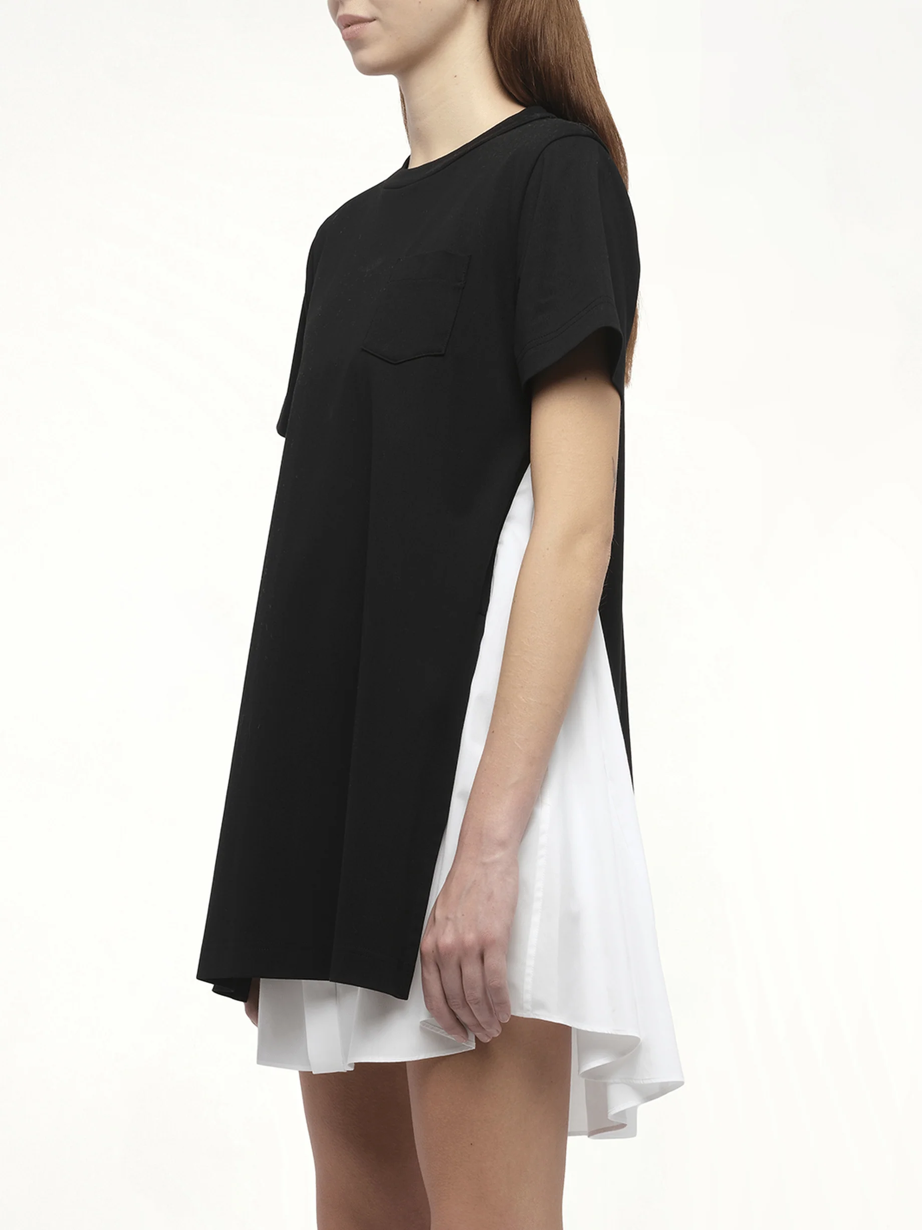 Poplin x Cotton Jersey Dress in Black/Off White - Image 5