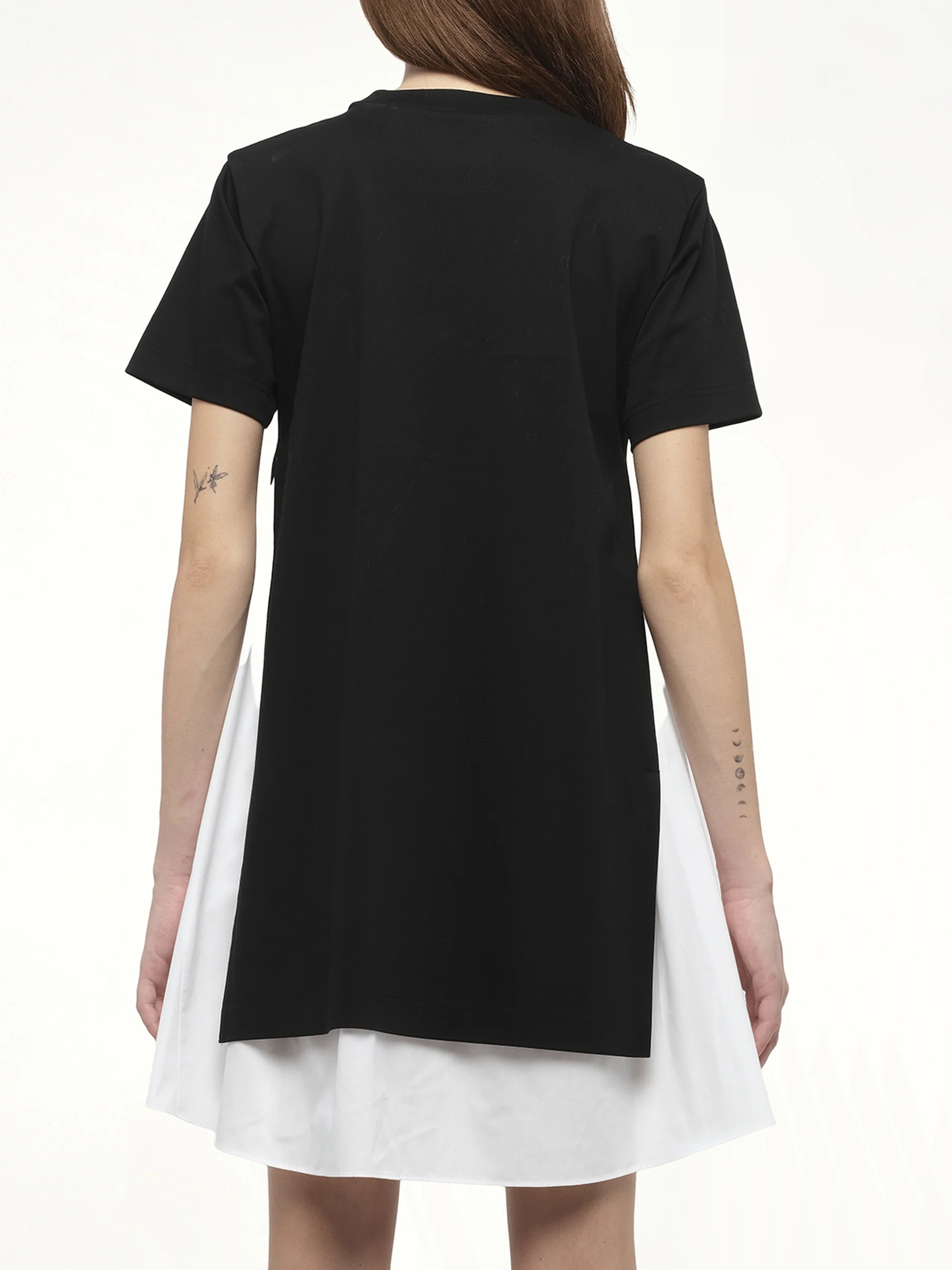 Poplin x Cotton Jersey Dress in Black/Off White - Image 6