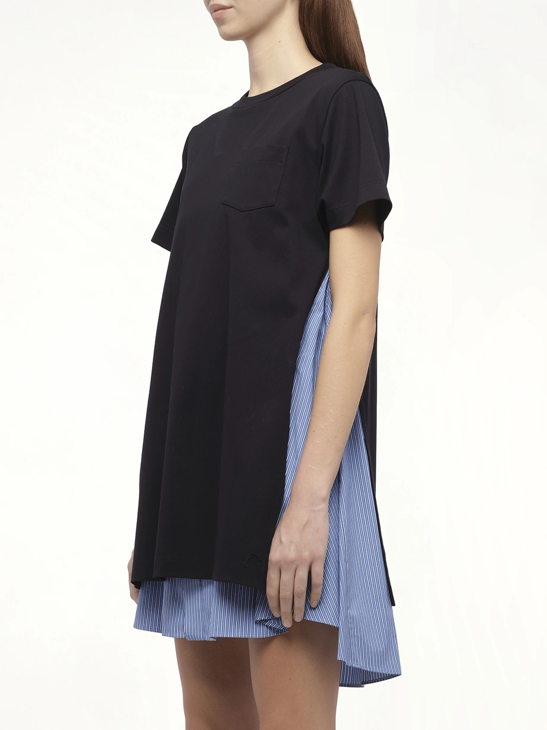 Poplin x Cotton Jersey Dress in Navy/Blue Stripe - Image 5