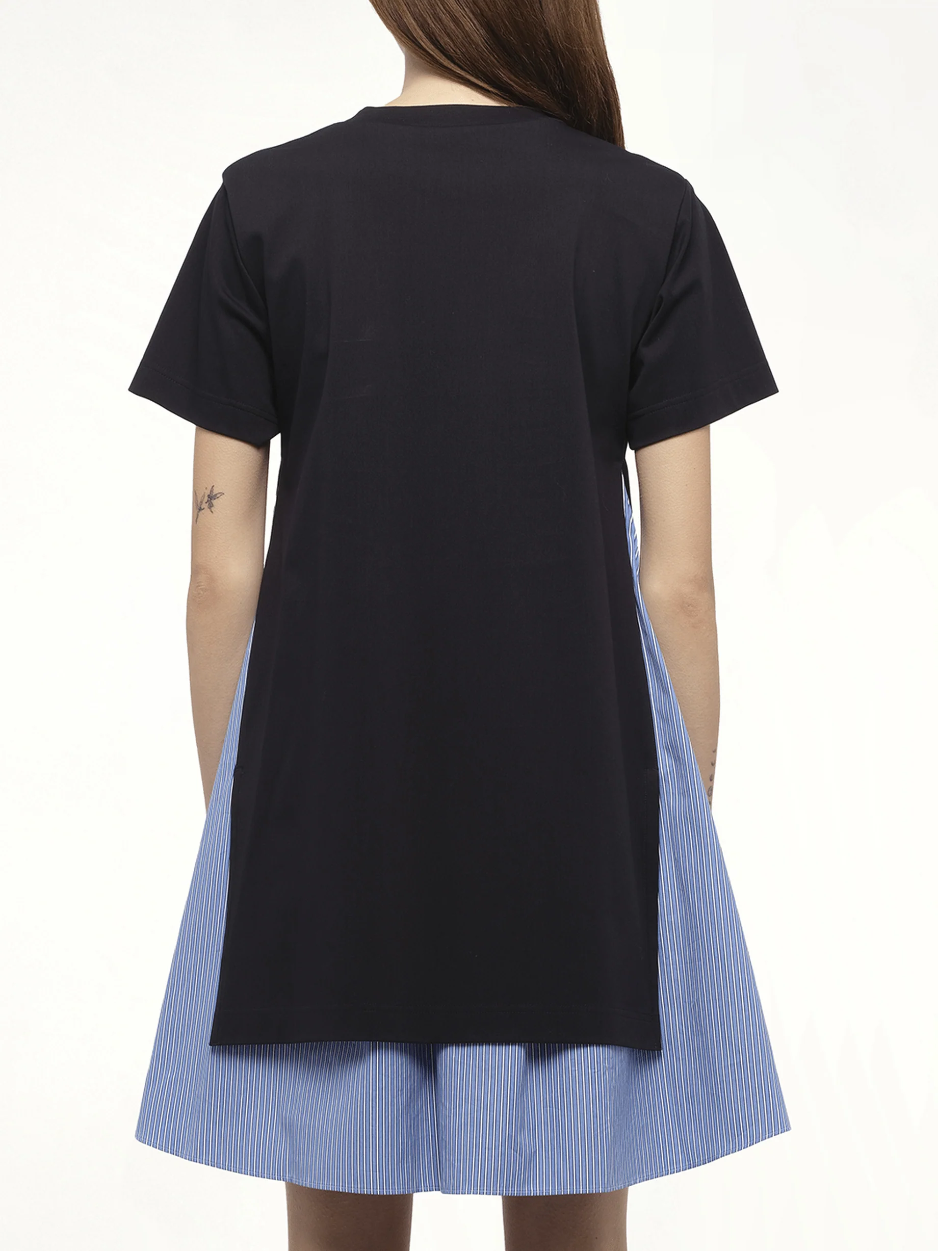 Poplin x Cotton Jersey Dress in Navy/Blue Stripe - Image 6
