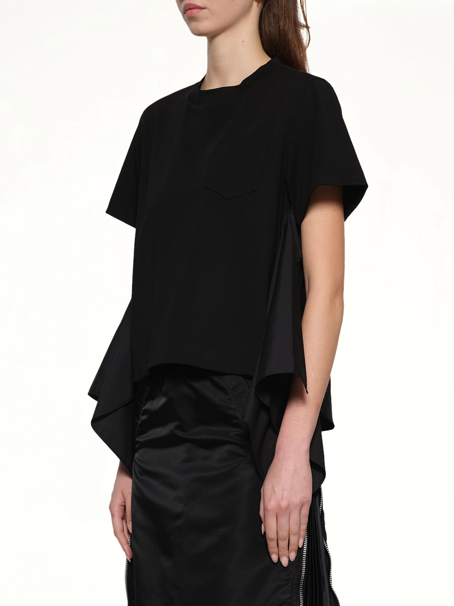 Poplin x Cotton Jersey T-Shirt in Black - Image 3