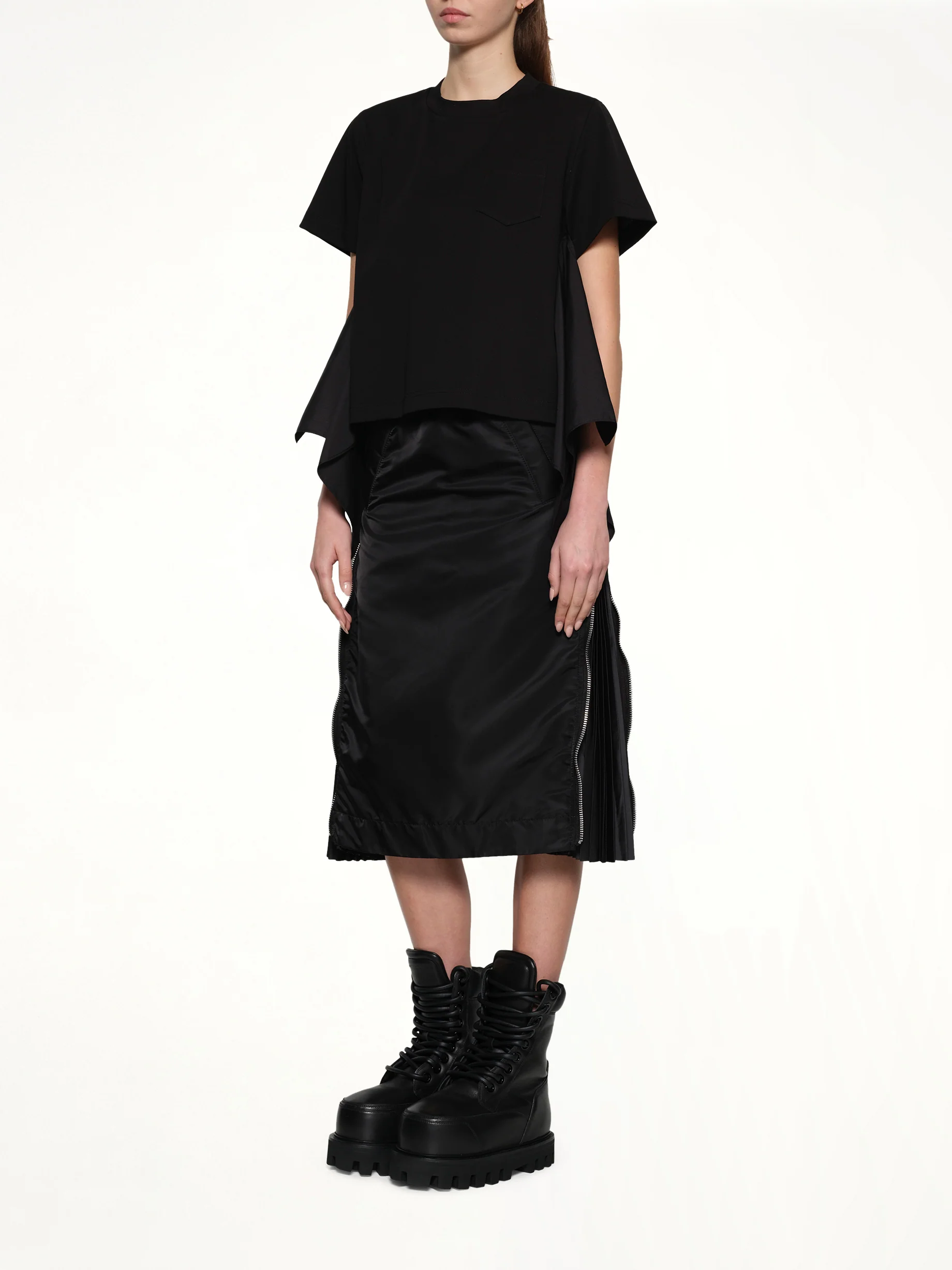 Poplin x Cotton Jersey T-Shirt in Black - Image 4