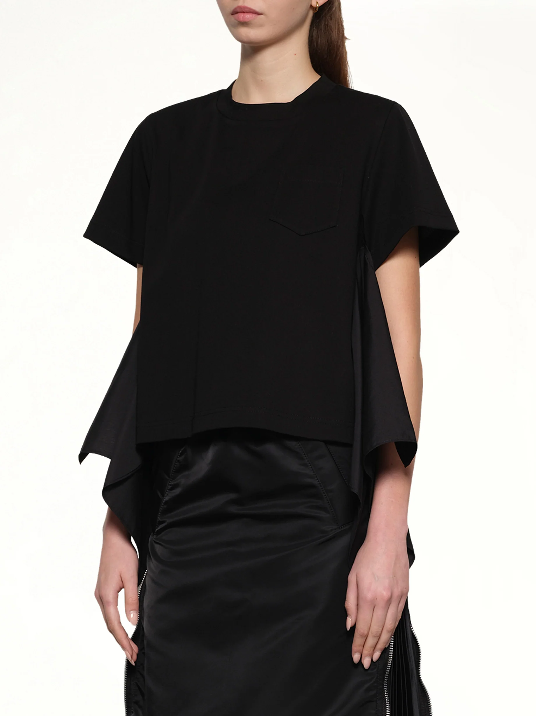 Poplin x Cotton Jersey T-Shirt in Black - Image 6