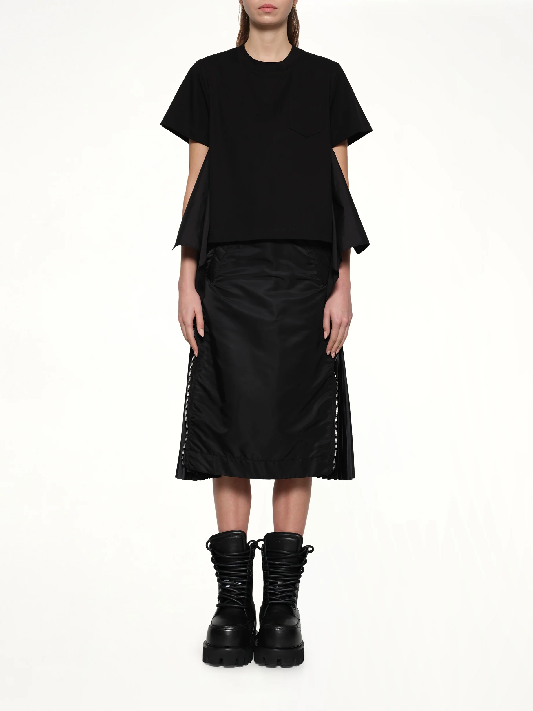 Poplin x Cotton Jersey T-Shirt in Black - Image 7