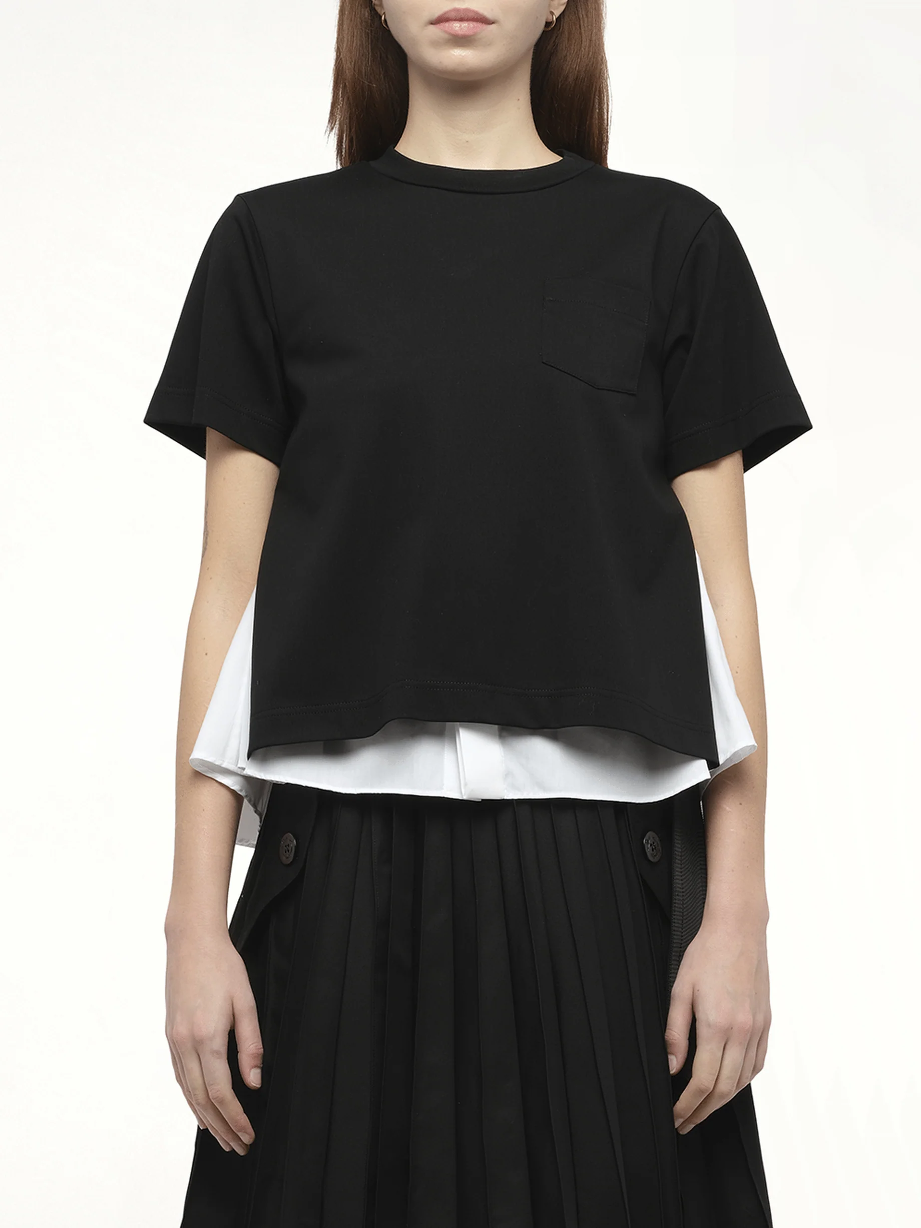 Poplin x Cotton Jersey T-Shirt in Black/Off White