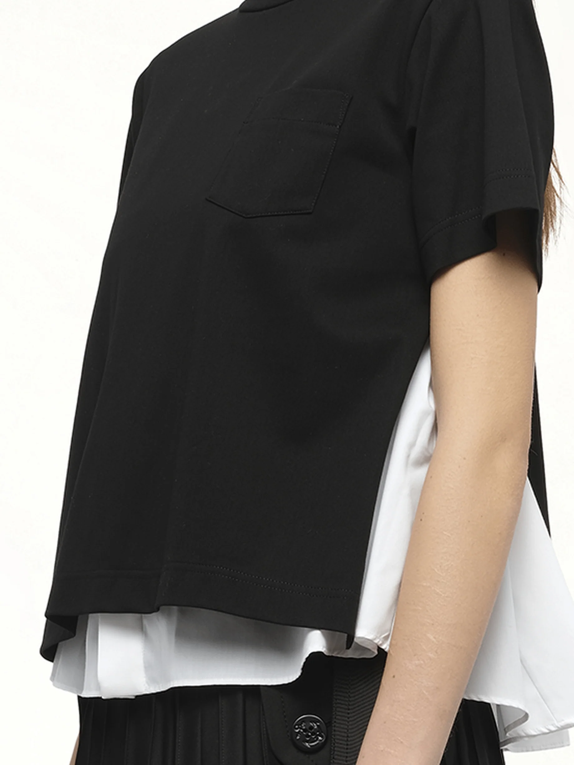 Poplin x Cotton Jersey T-Shirt in Black/Off White - Image 3