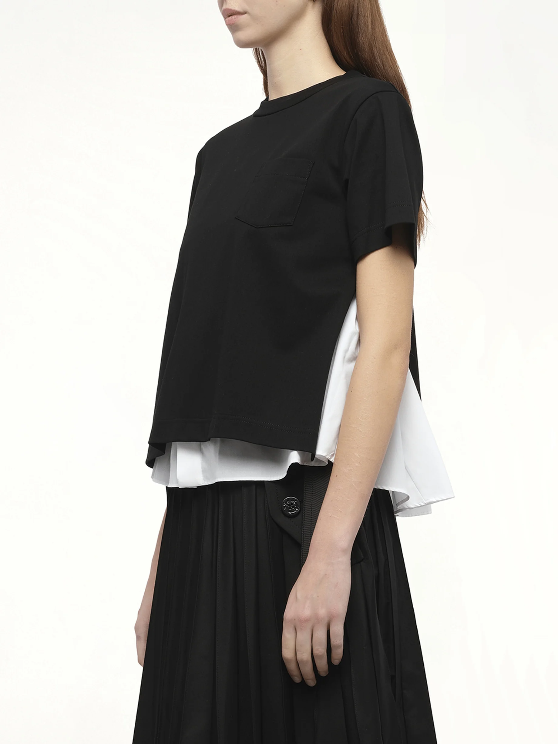 Poplin x Cotton Jersey T-Shirt in Black/Off White - Image 5