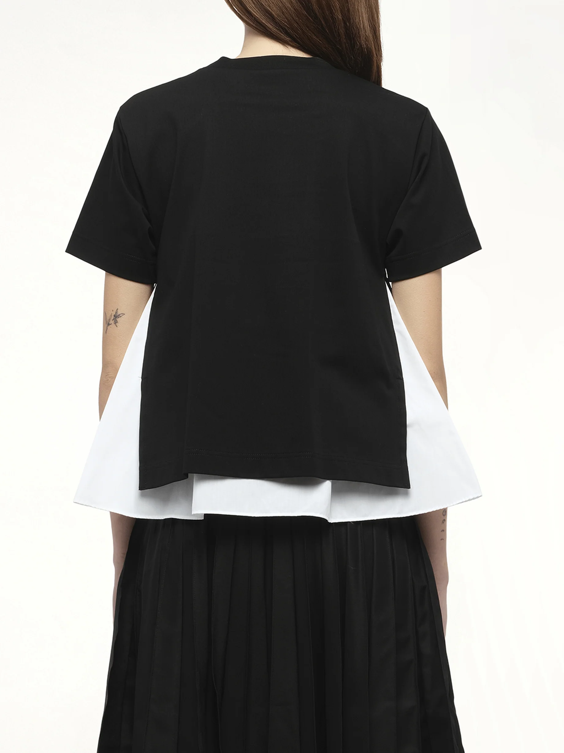 Poplin x Cotton Jersey T-Shirt in Black/Off White - Image 6