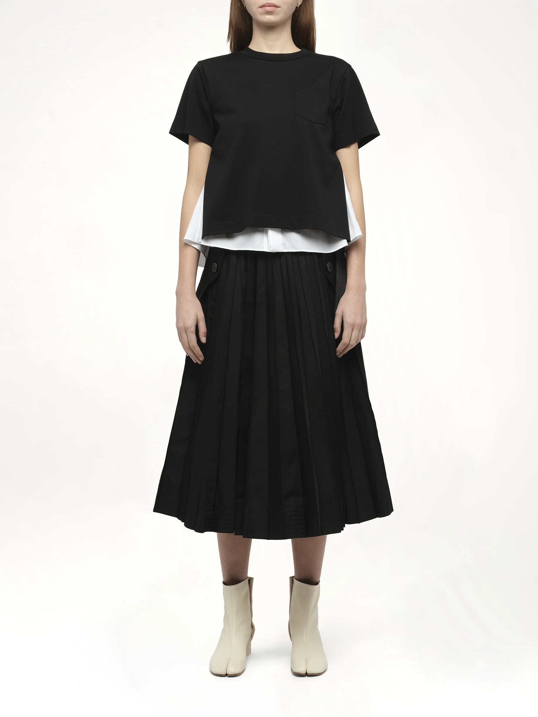 Poplin x Cotton Jersey T-Shirt in Black/Off White - Image 7