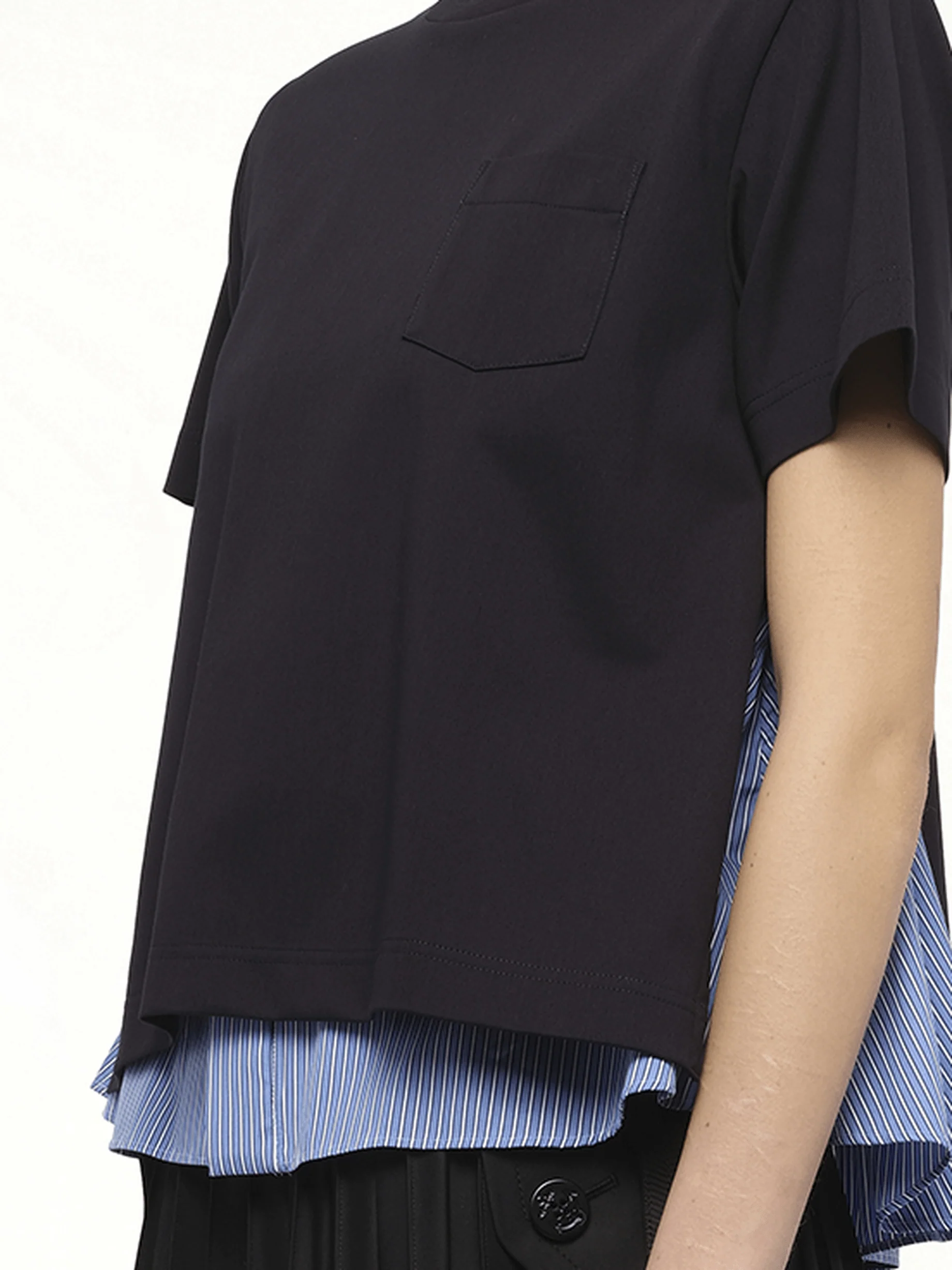 Poplin x Cotton Jersey T-Shirt in Navy/Blue Stripe - Image 3