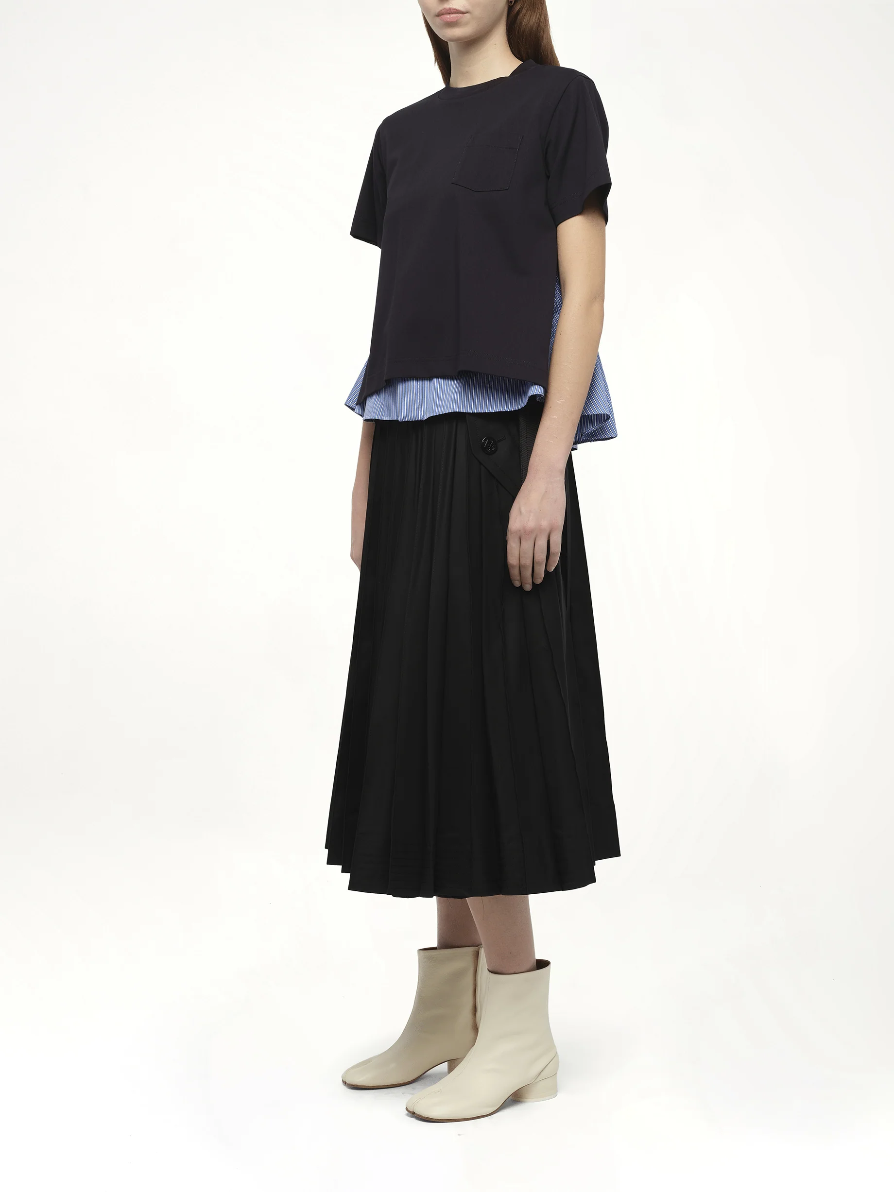 Poplin x Cotton Jersey T-Shirt in Navy/Blue Stripe - Image 4