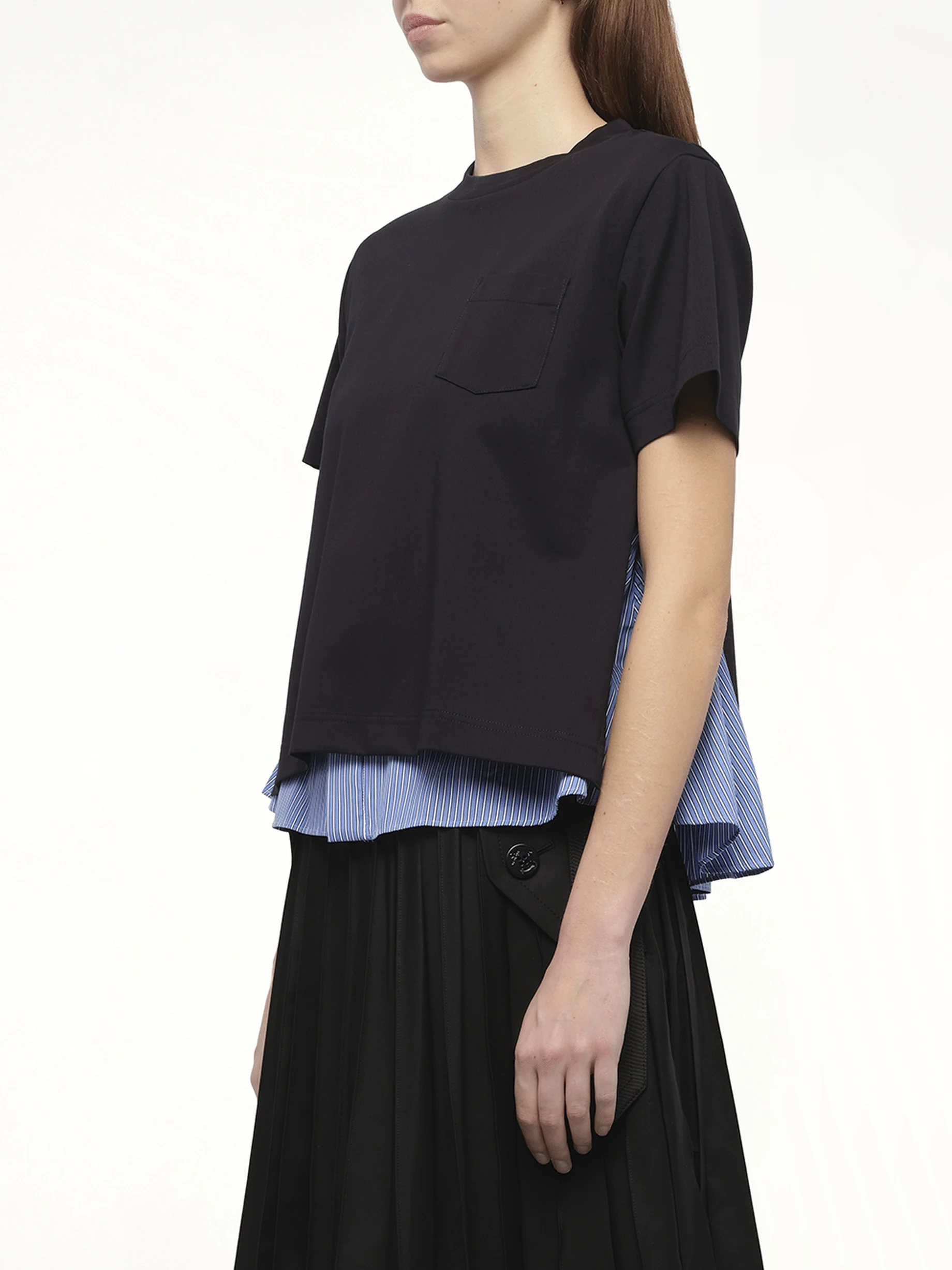 Poplin x Cotton Jersey T-Shirt in Navy/Blue Stripe - Image 5