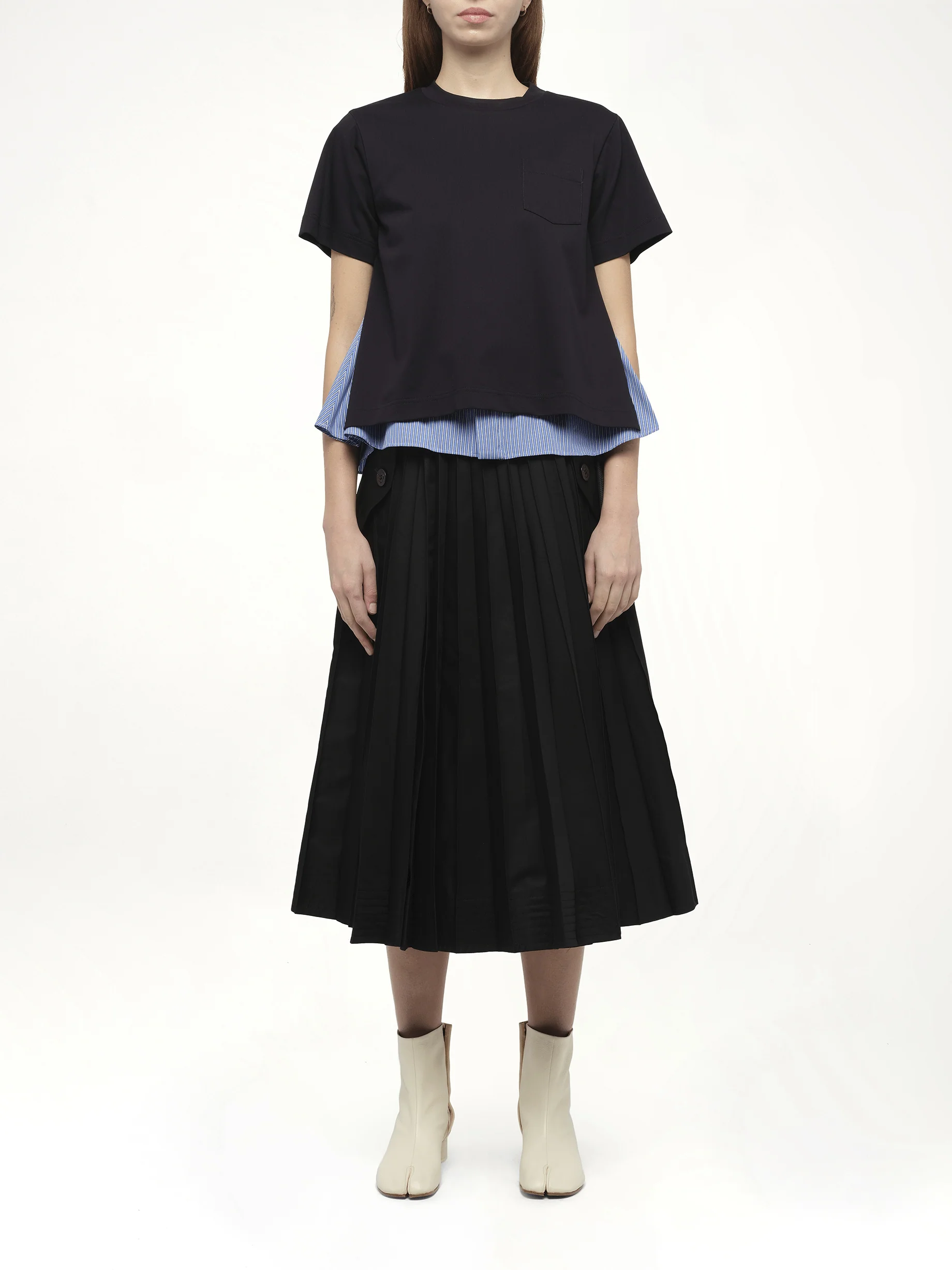 Poplin x Cotton Jersey T-Shirt in Navy/Blue Stripe - Image 7