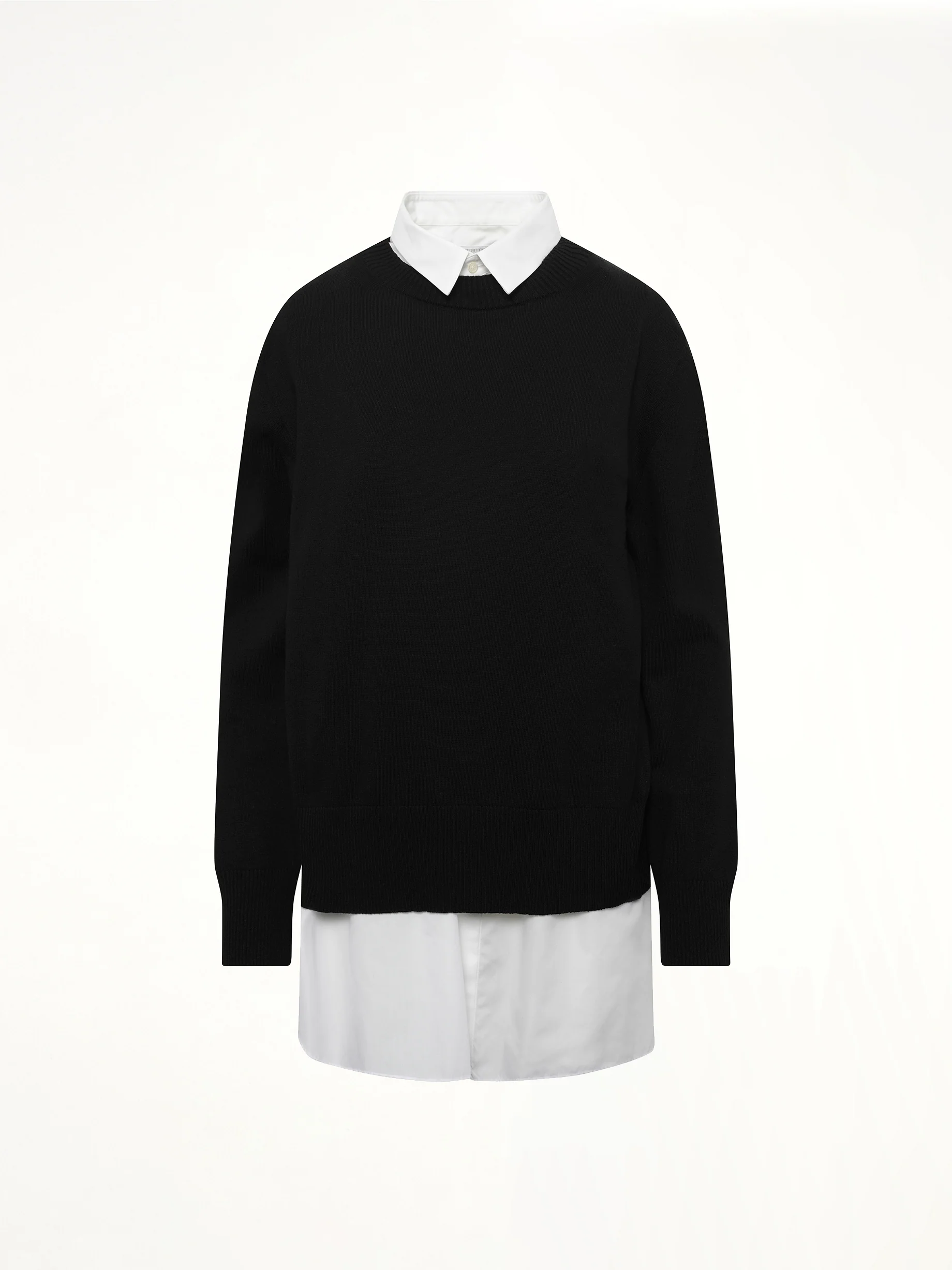Poplin x Cotton Knit Dress in Black/Off White - Image 2