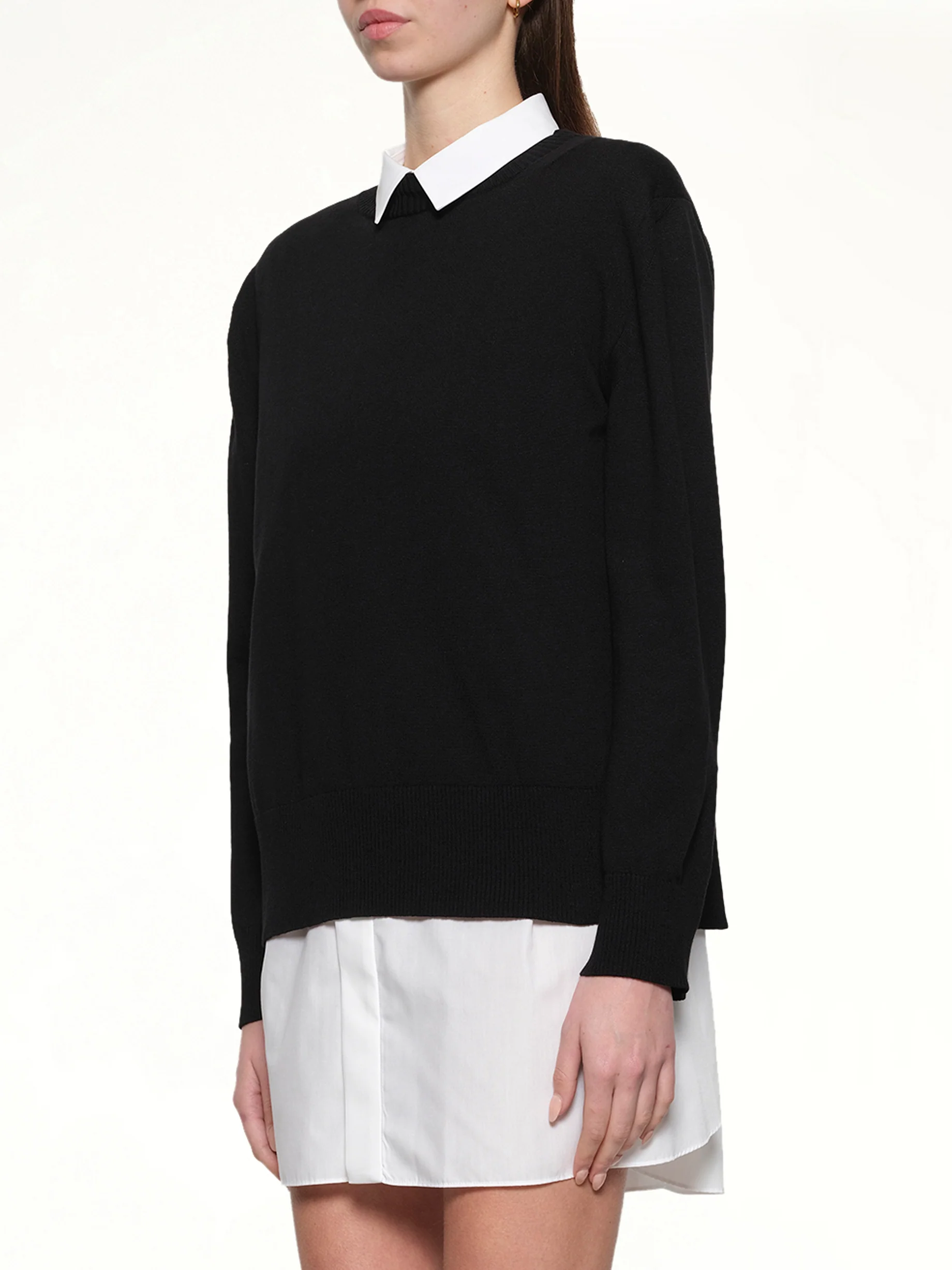 Poplin x Cotton Knit Dress in Black/Off White - Image 3