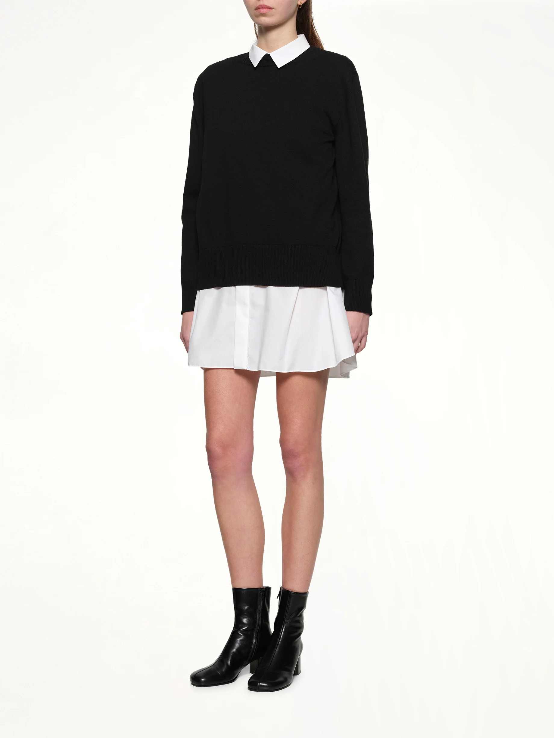 Poplin x Cotton Knit Dress in Black/Off White - Image 4