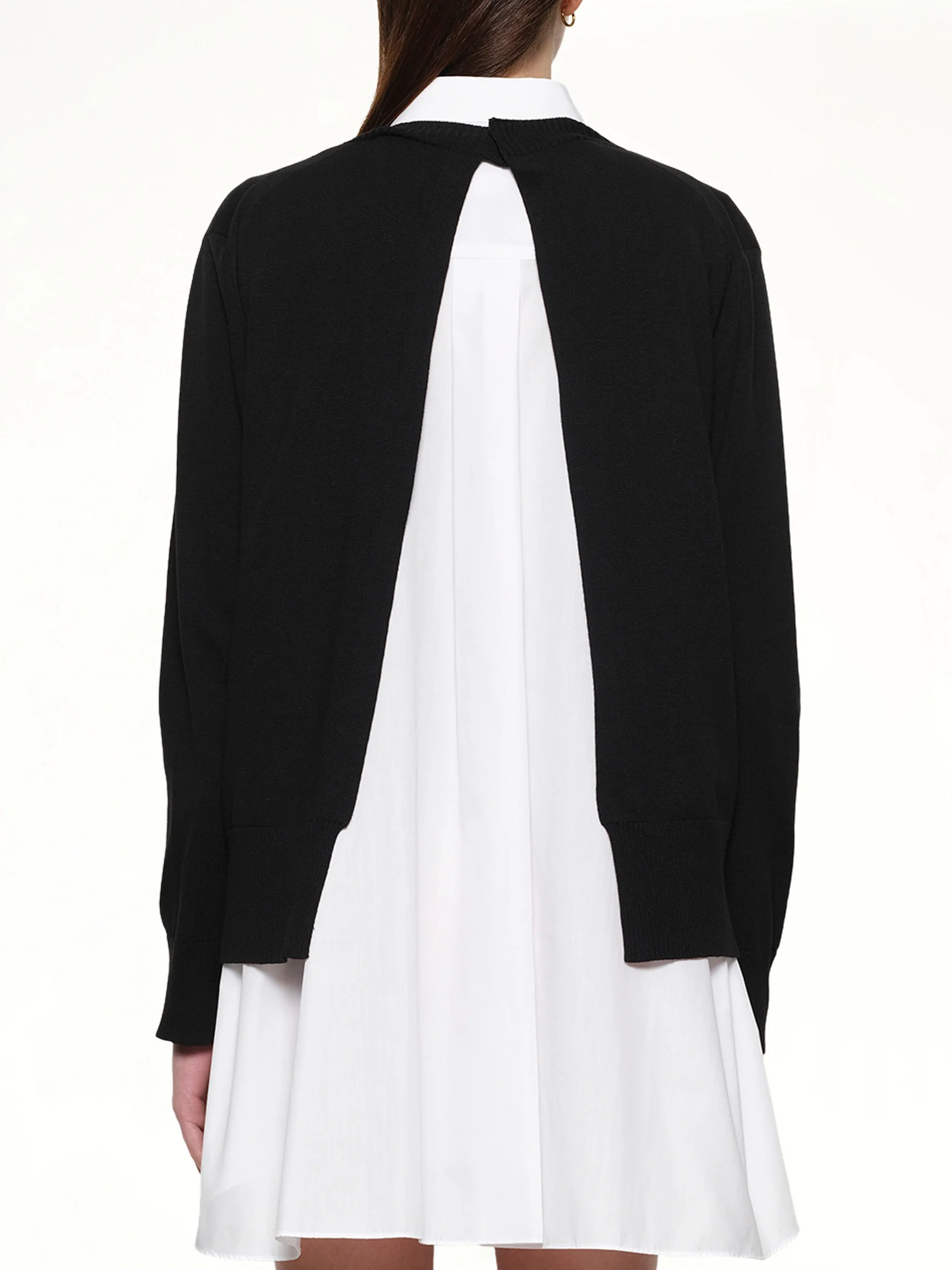 Poplin x Cotton Knit Dress in Black/Off White - Image 5