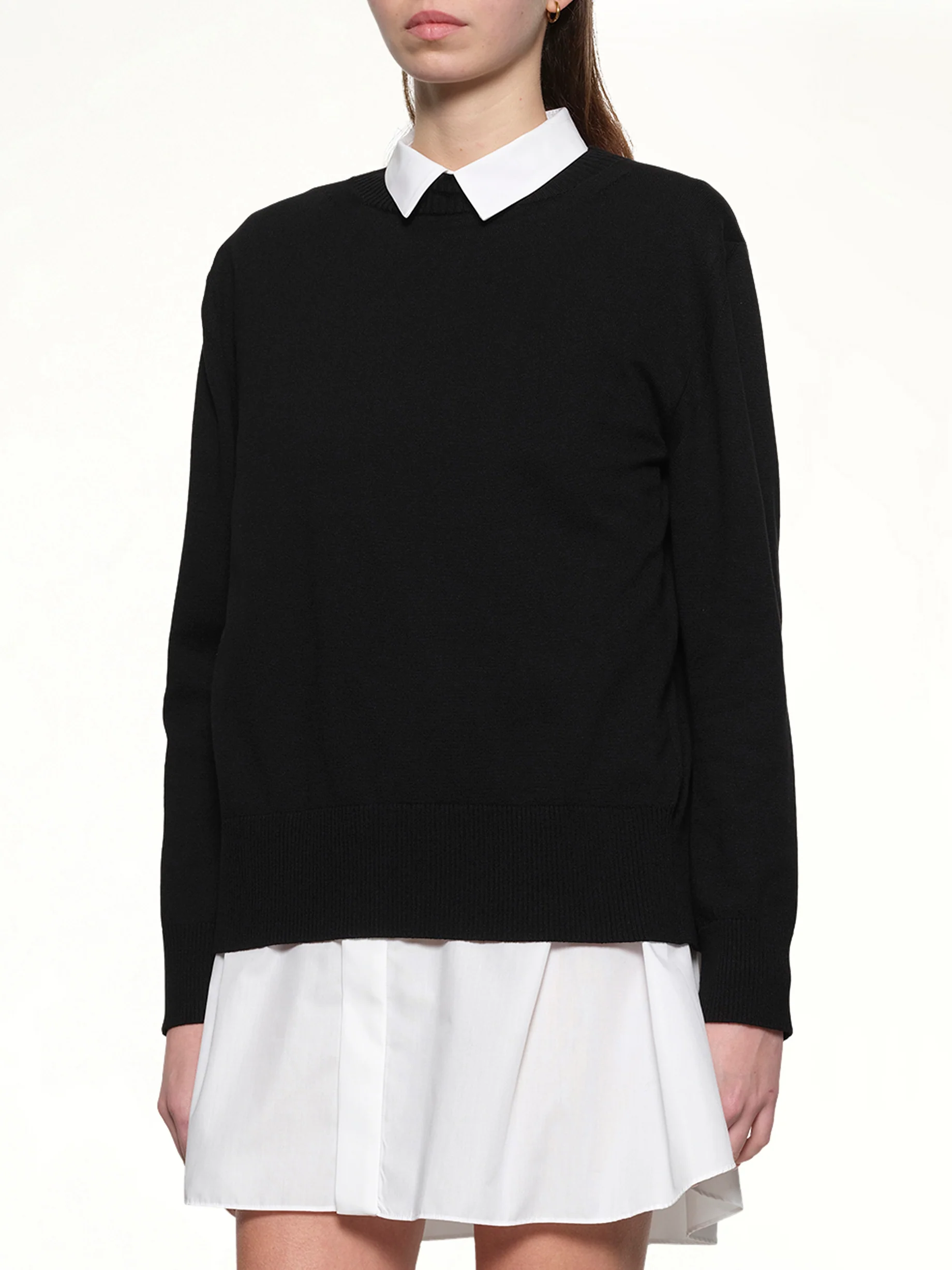 Poplin x Cotton Knit Dress in Black/Off White - Image 6