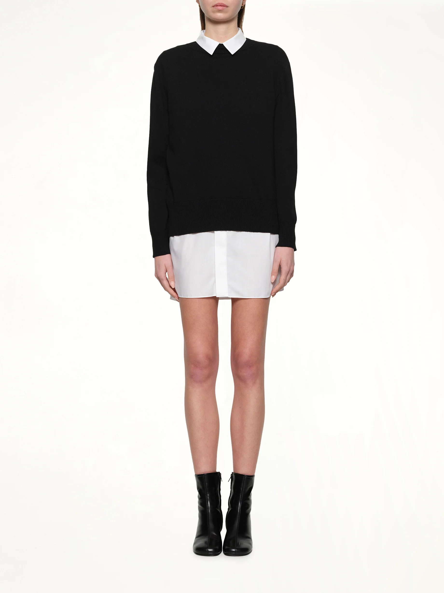 Poplin x Cotton Knit Dress in Black/Off White - Image 7