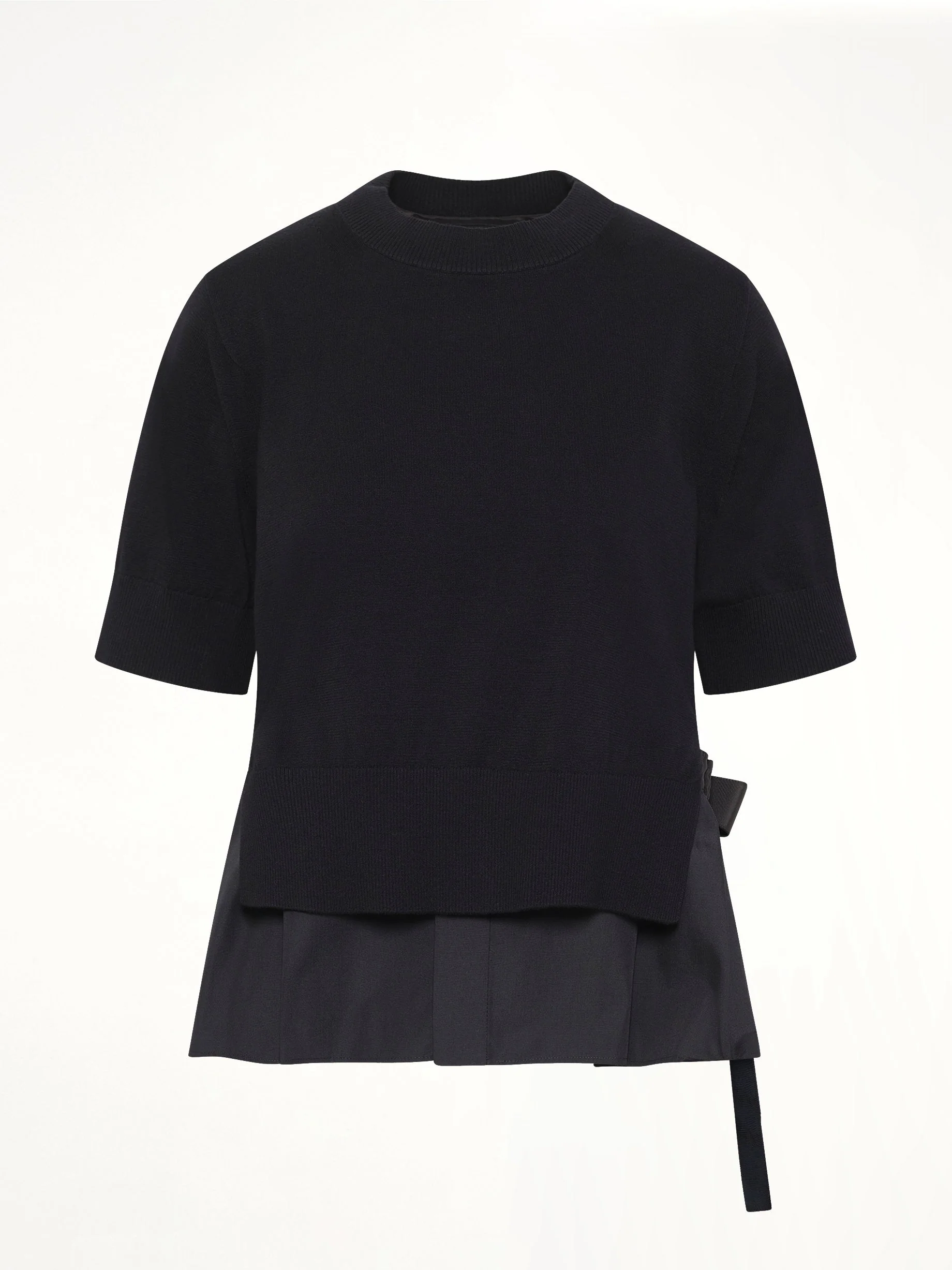 Poplin x Cotton Knit Pullover in Black - Image 2