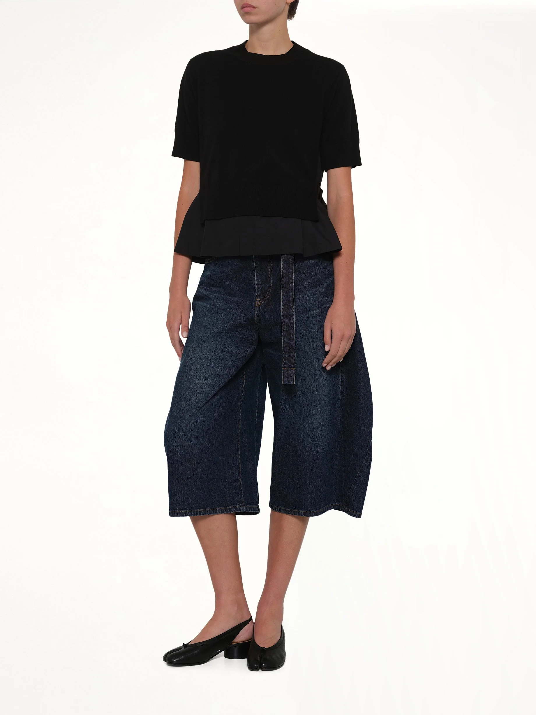 Poplin x Cotton Knit Pullover in Black - Image 4