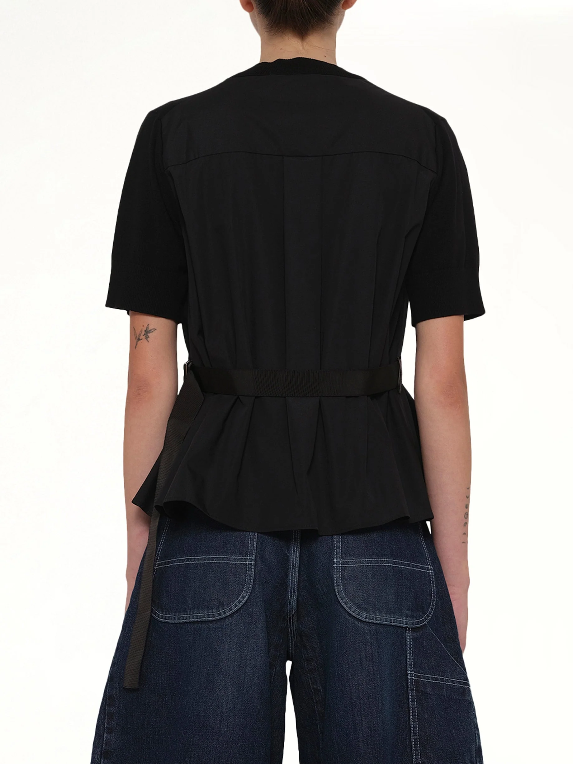 Poplin x Cotton Knit Pullover in Black - Image 5