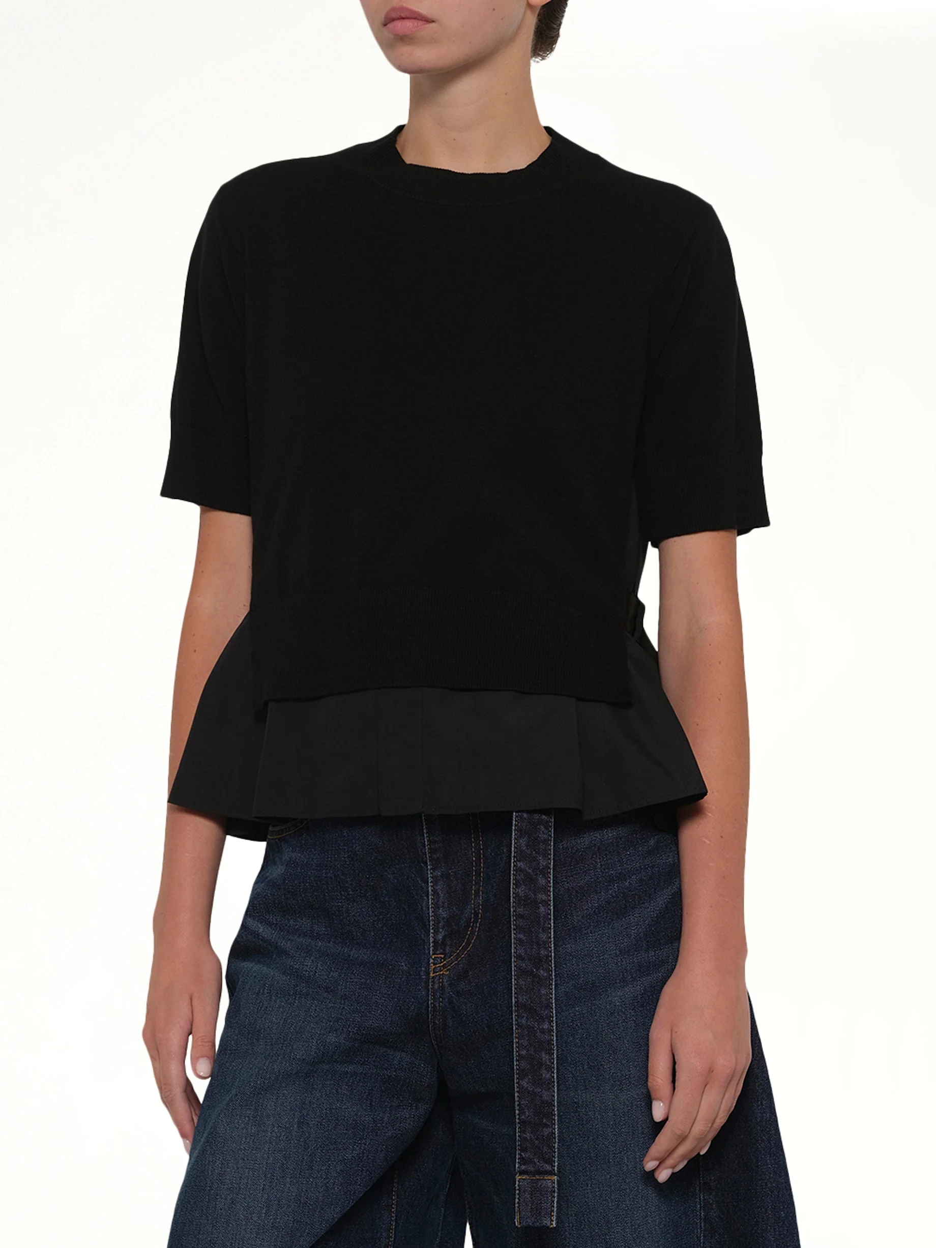 Poplin x Cotton Knit Pullover in Black - Image 6