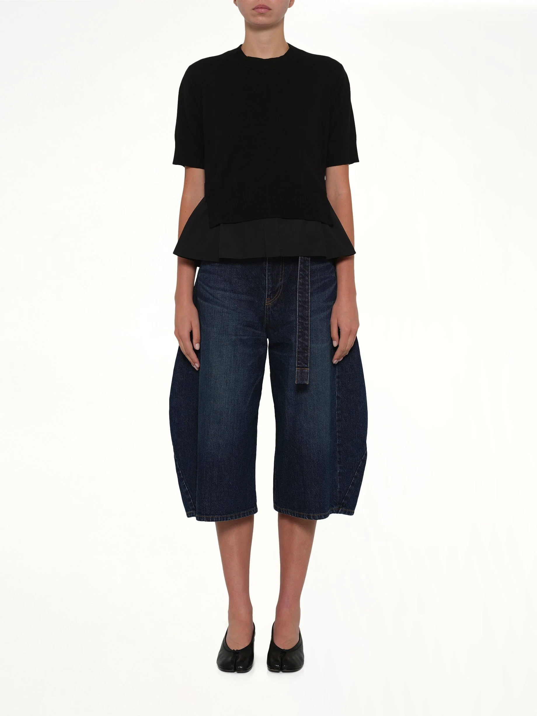 Poplin x Cotton Knit Pullover in Black - Image 7