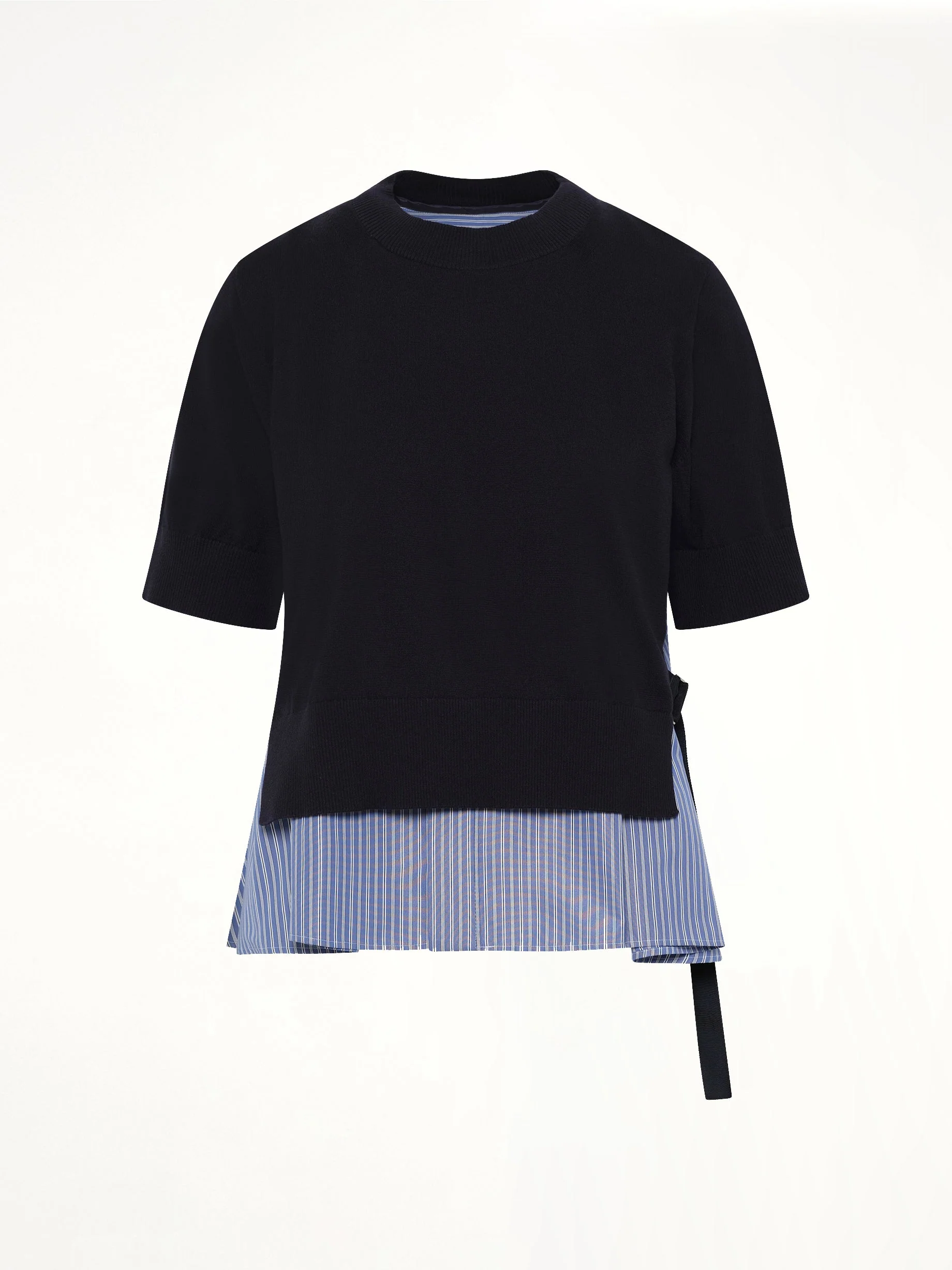 Poplin x Cotton Knit Pullover in Navy - Image 2