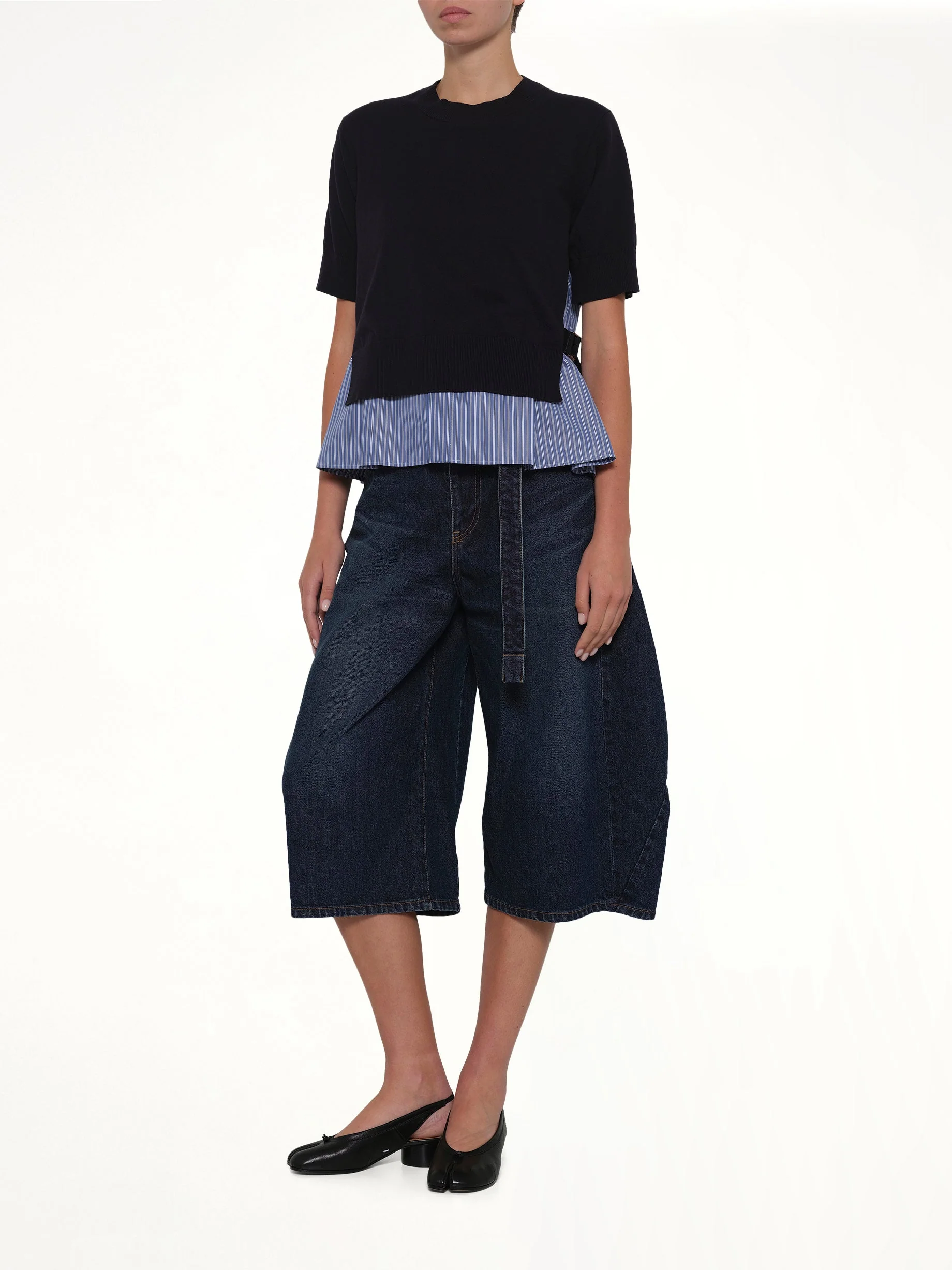 Poplin x Cotton Knit Pullover in Navy - Image 4