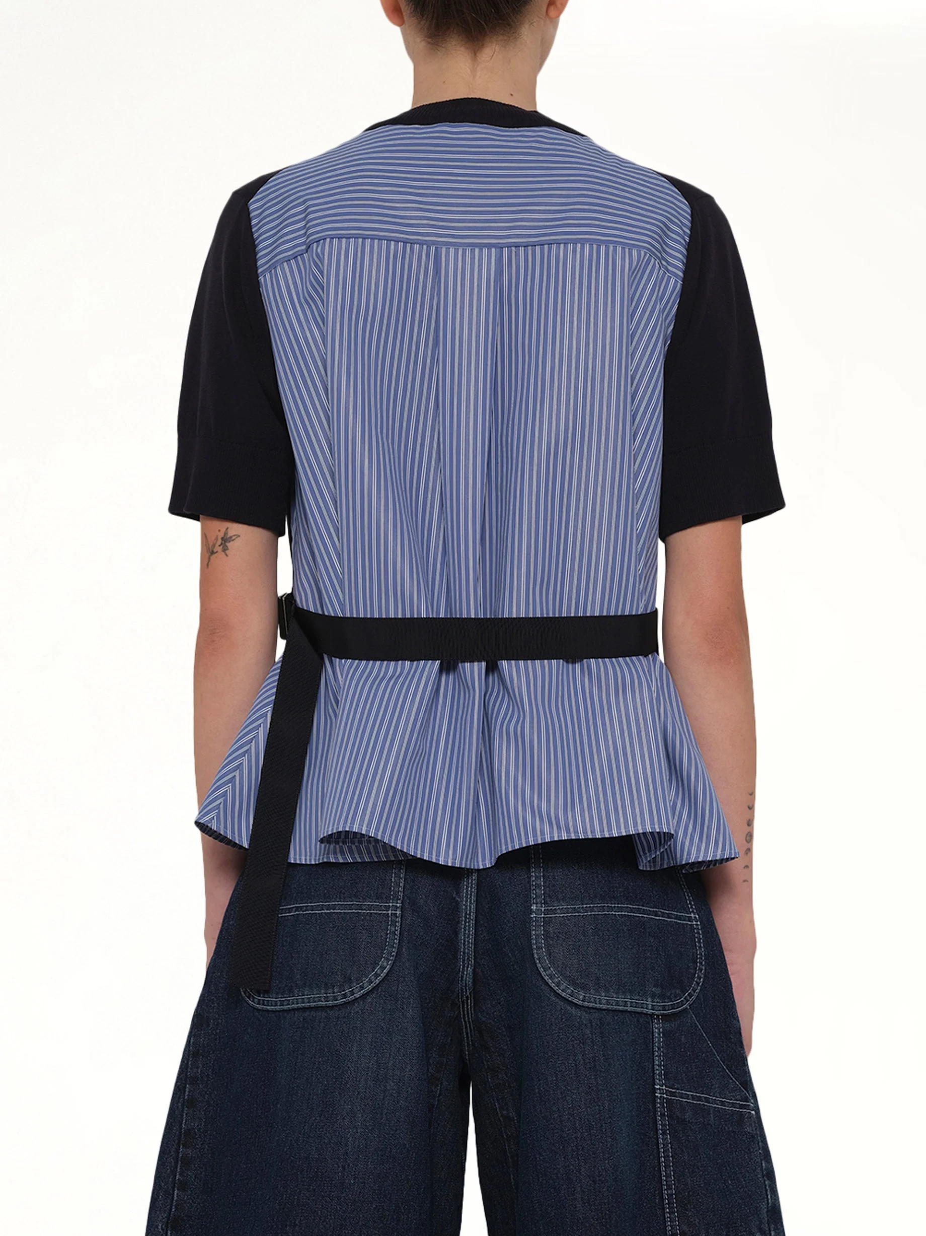 Poplin x Cotton Knit Pullover in Navy - Image 5