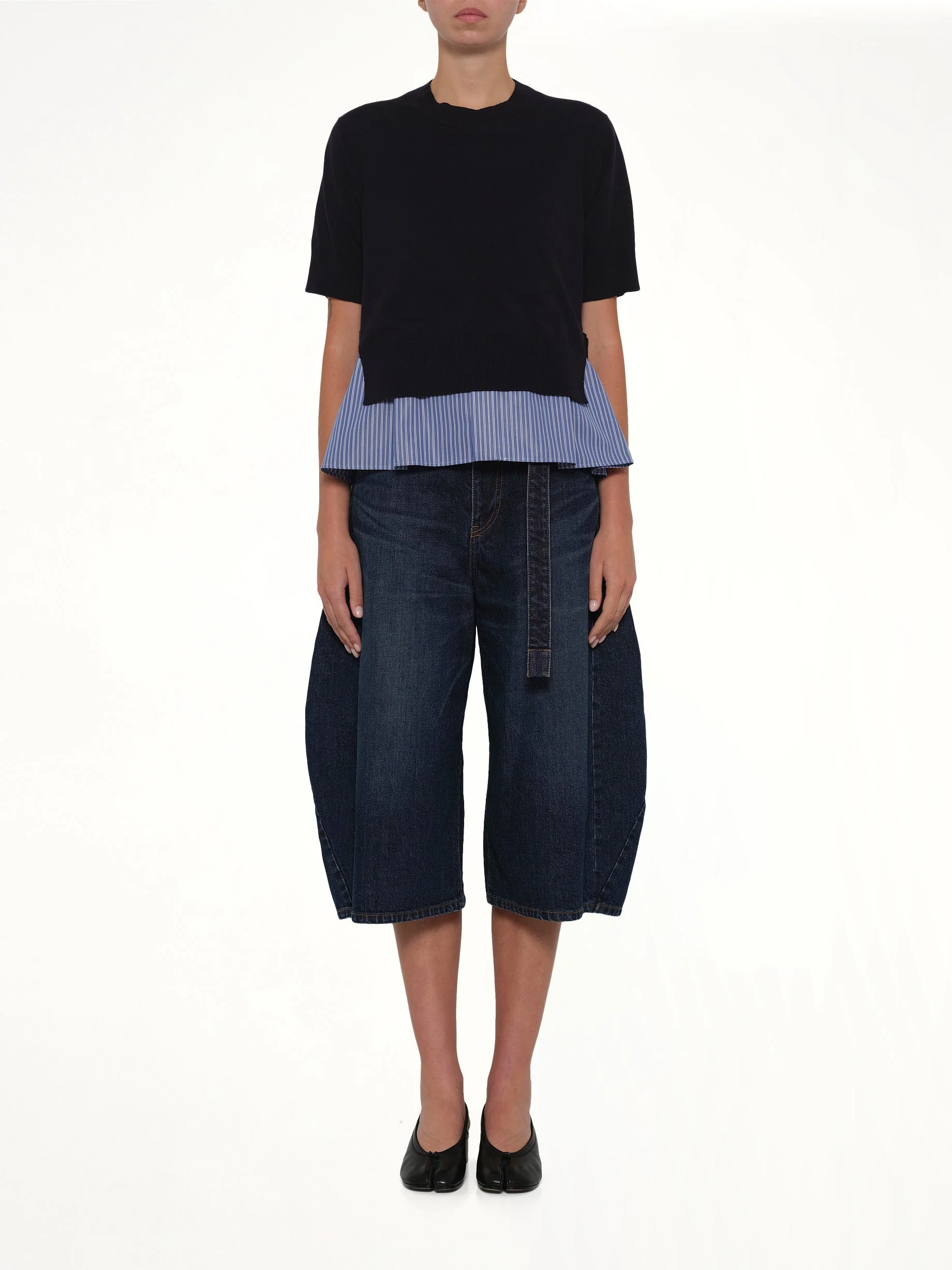 Poplin x Cotton Knit Pullover in Navy - Image 7