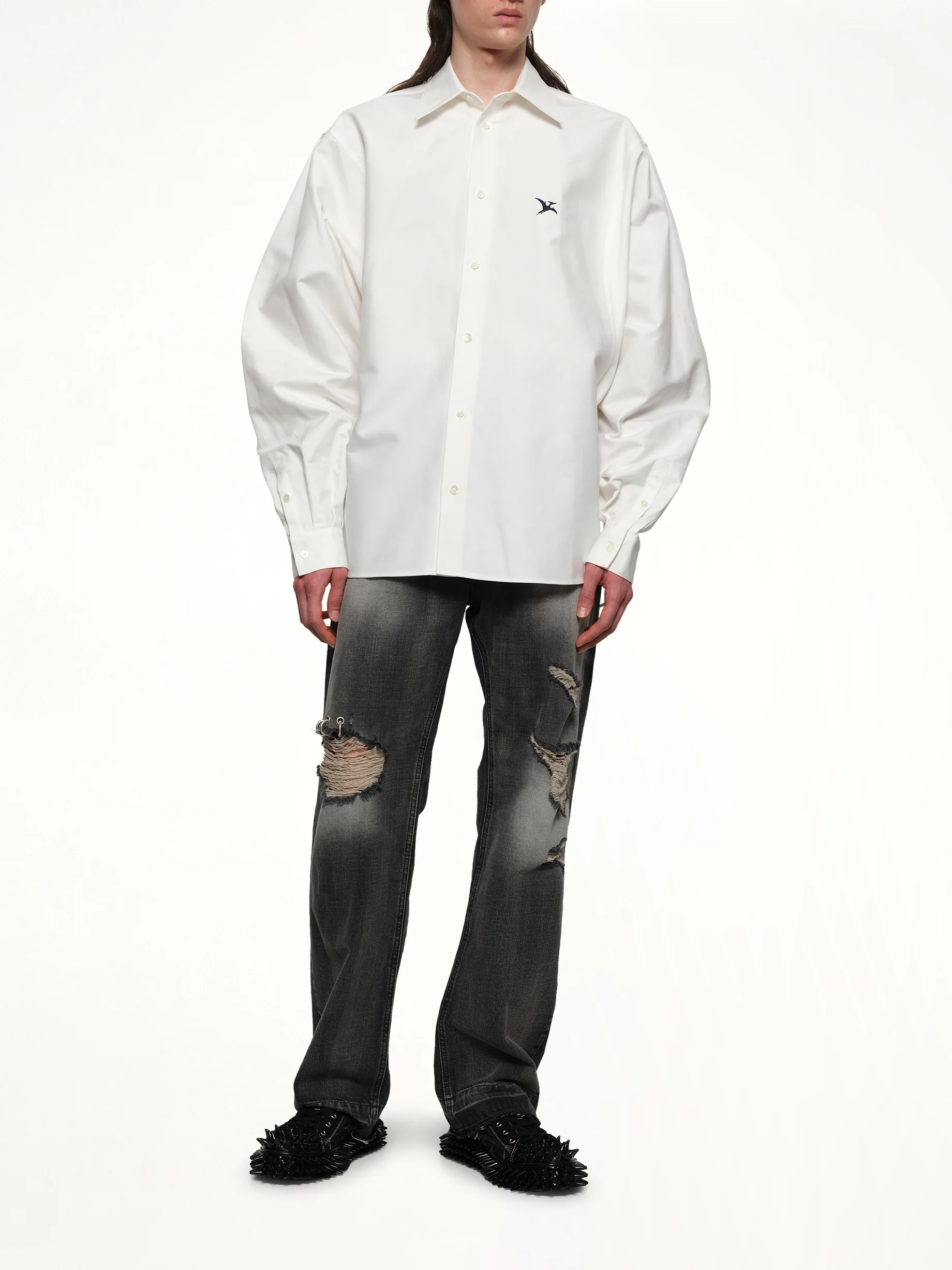 Pteranodon Embroidered Shirt in White - Image 4