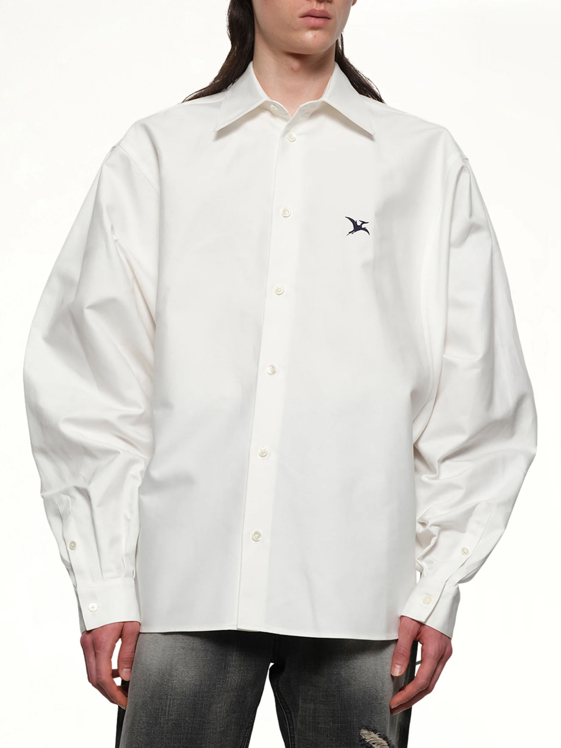Pteranodon Embroidered Shirt in White - Image 6