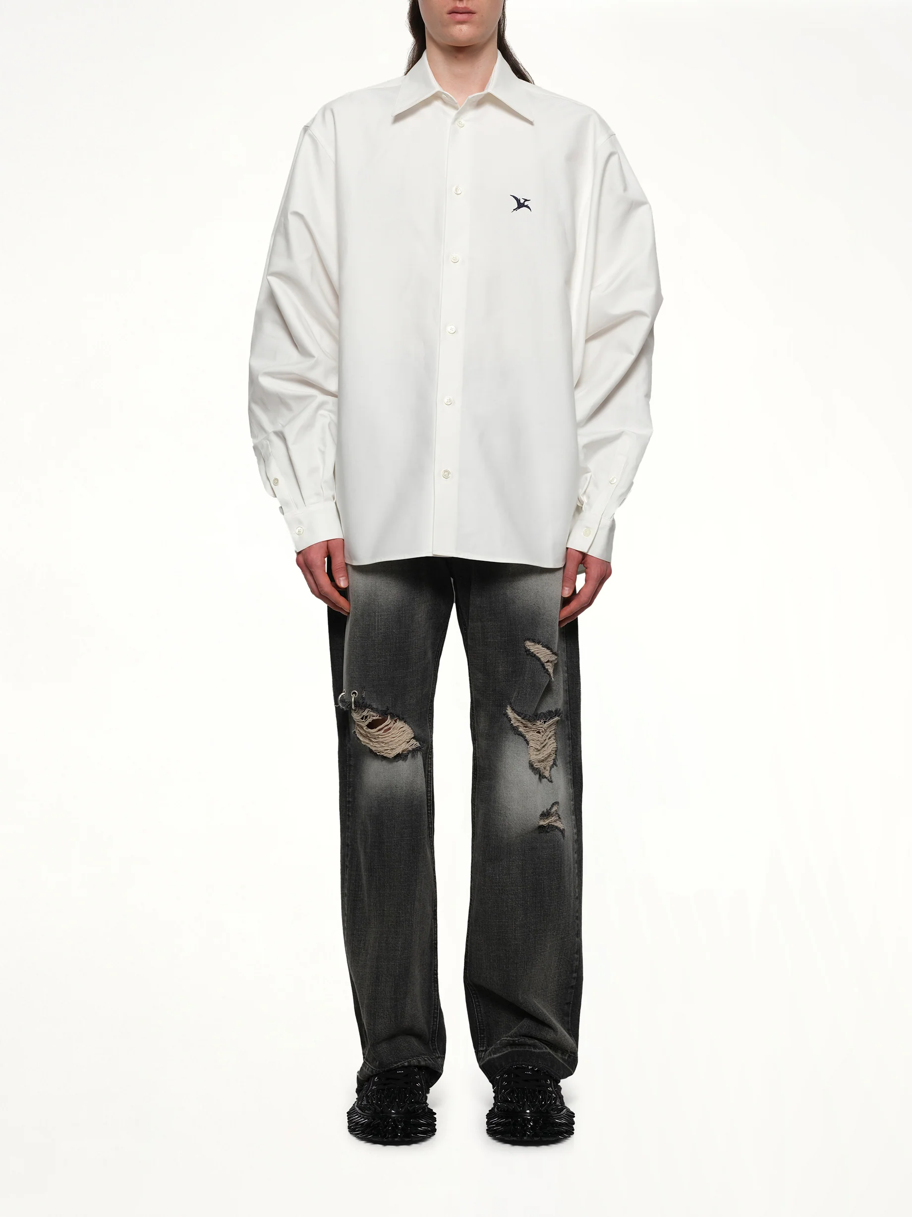 Pteranodon Embroidered Shirt in White - Image 7