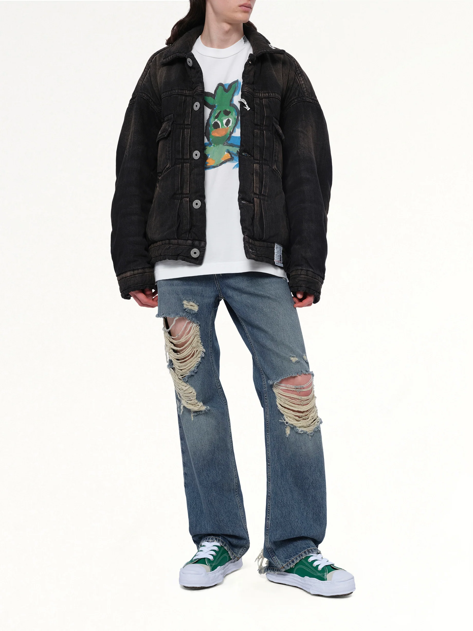 Puffer Denim Jacket in Black - Image 4
