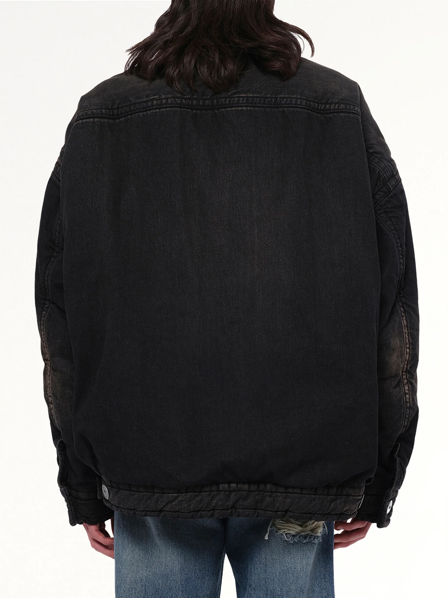 Puffer Denim Jacket in Black - Image 5