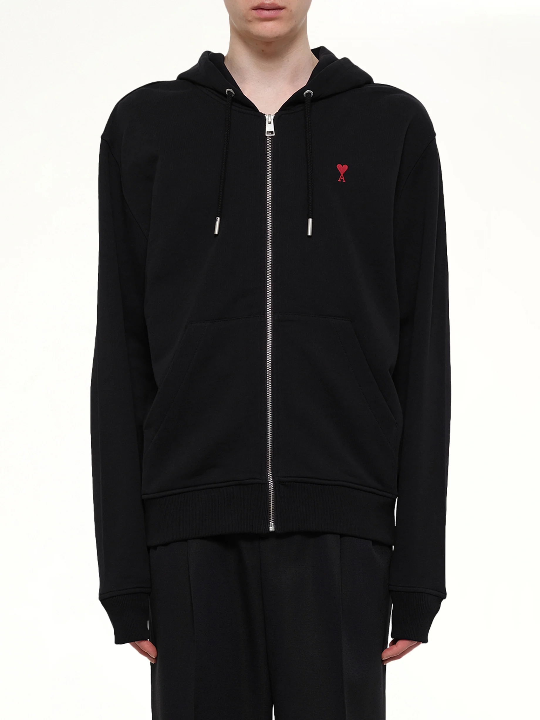 Red Ami De Coeur Zip Hoodie in Black