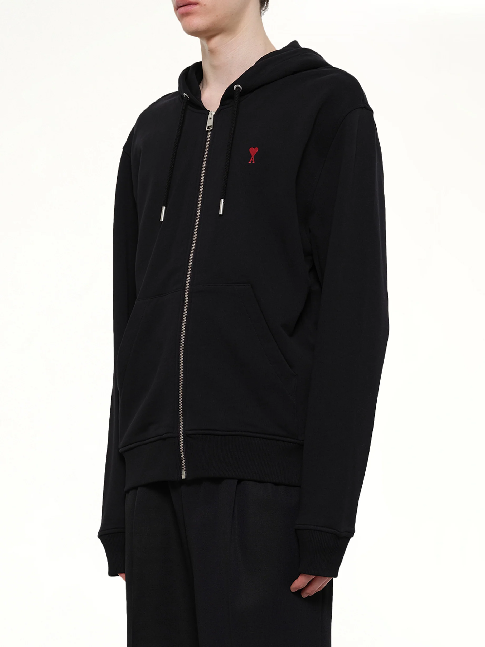 Red Ami De Coeur Zip Hoodie in Black - Image 3