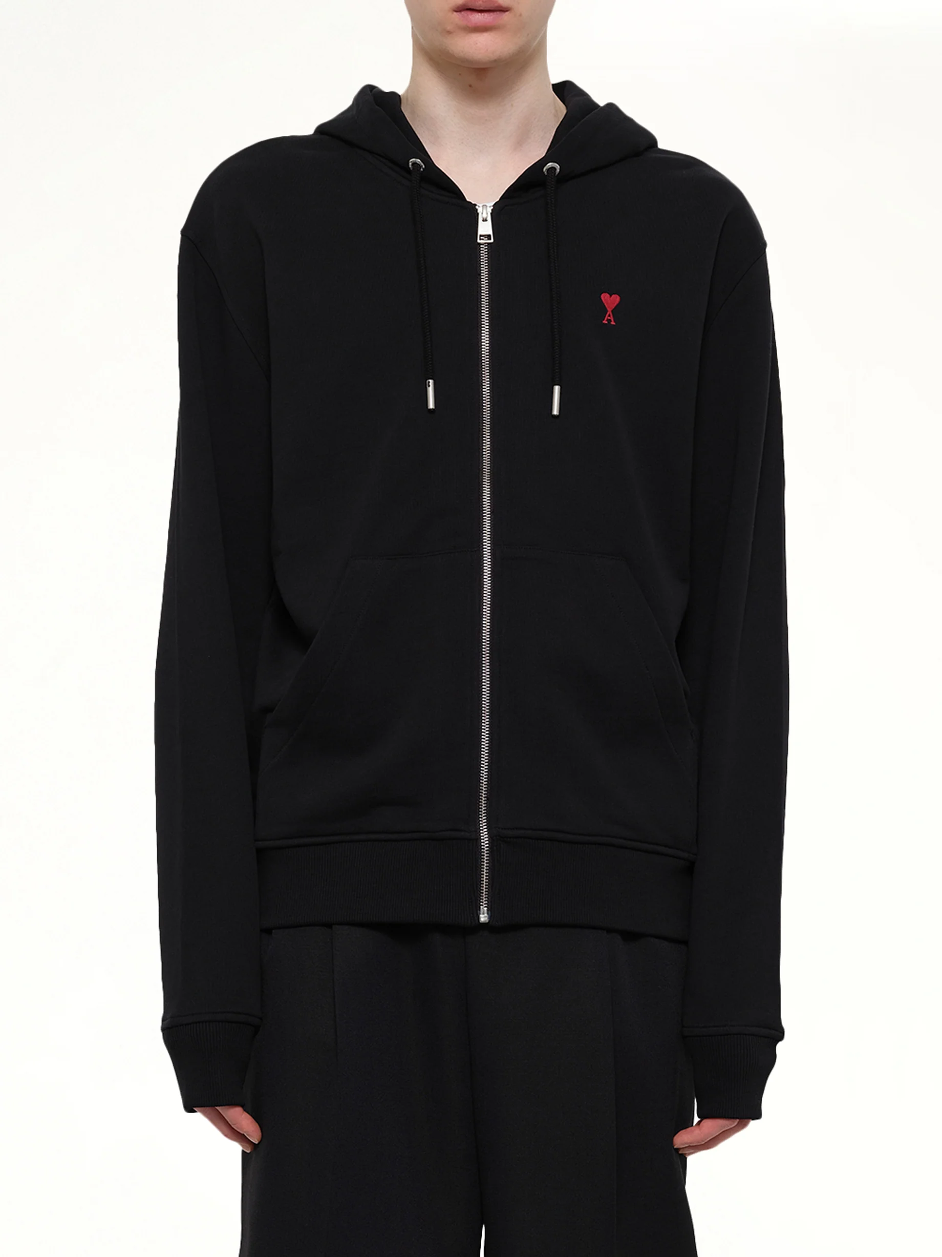 Red Ami De Coeur Zip Hoodie in Black - Image 6