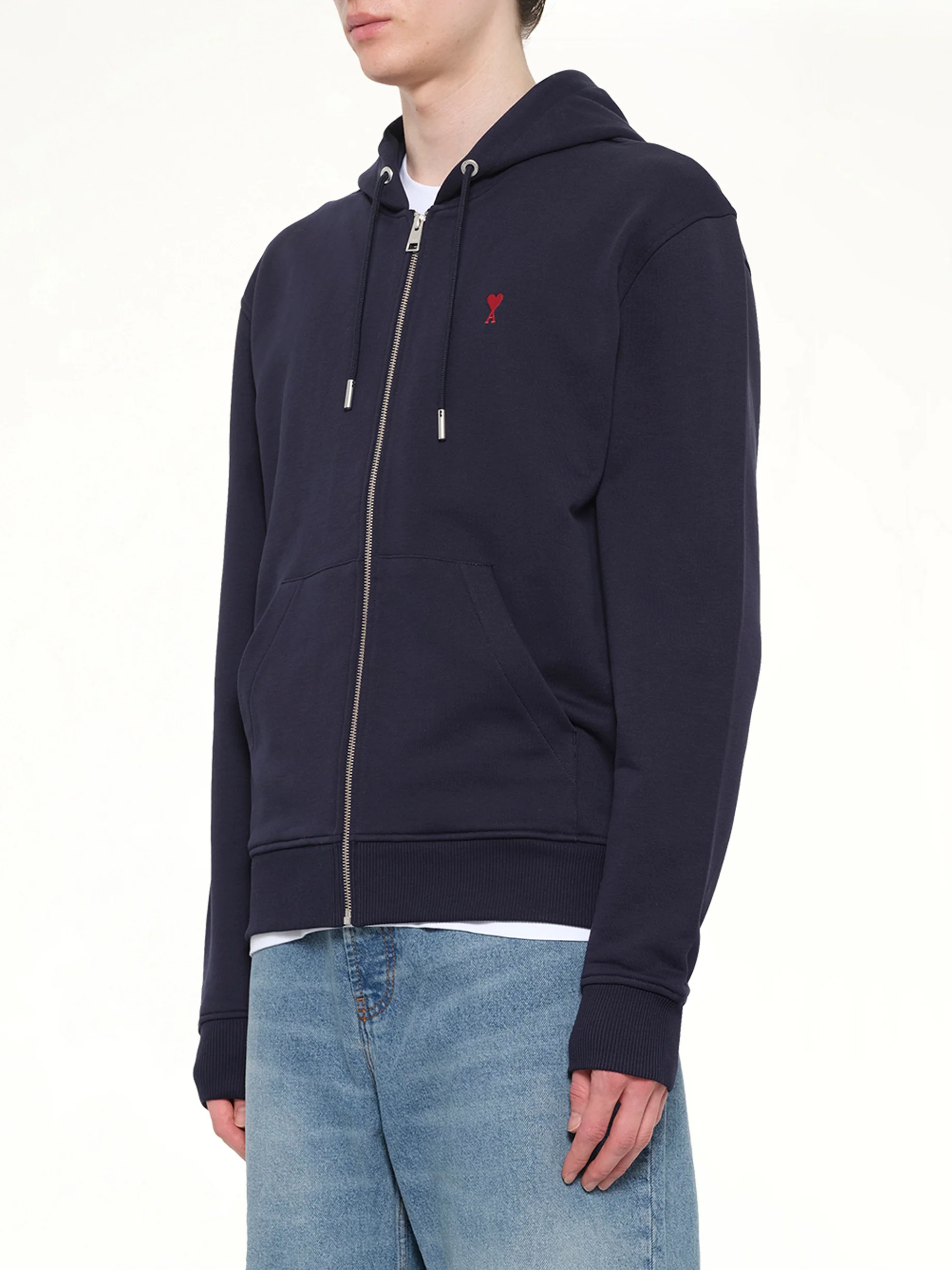 Red Ami De Coeur Zip Hoodie in Navy - Image 3
