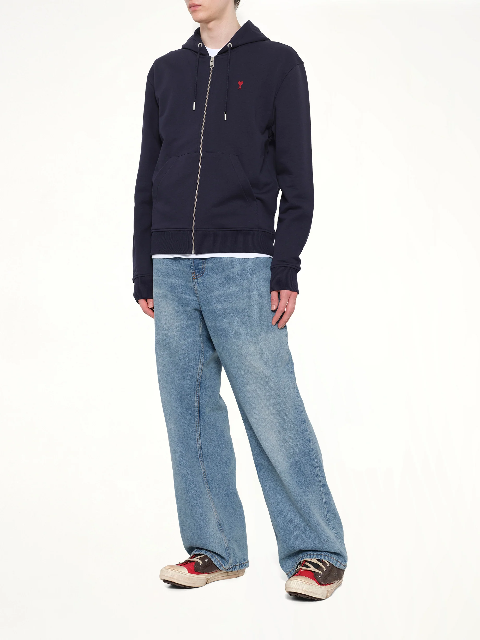Red Ami De Coeur Zip Hoodie in Navy - Image 4