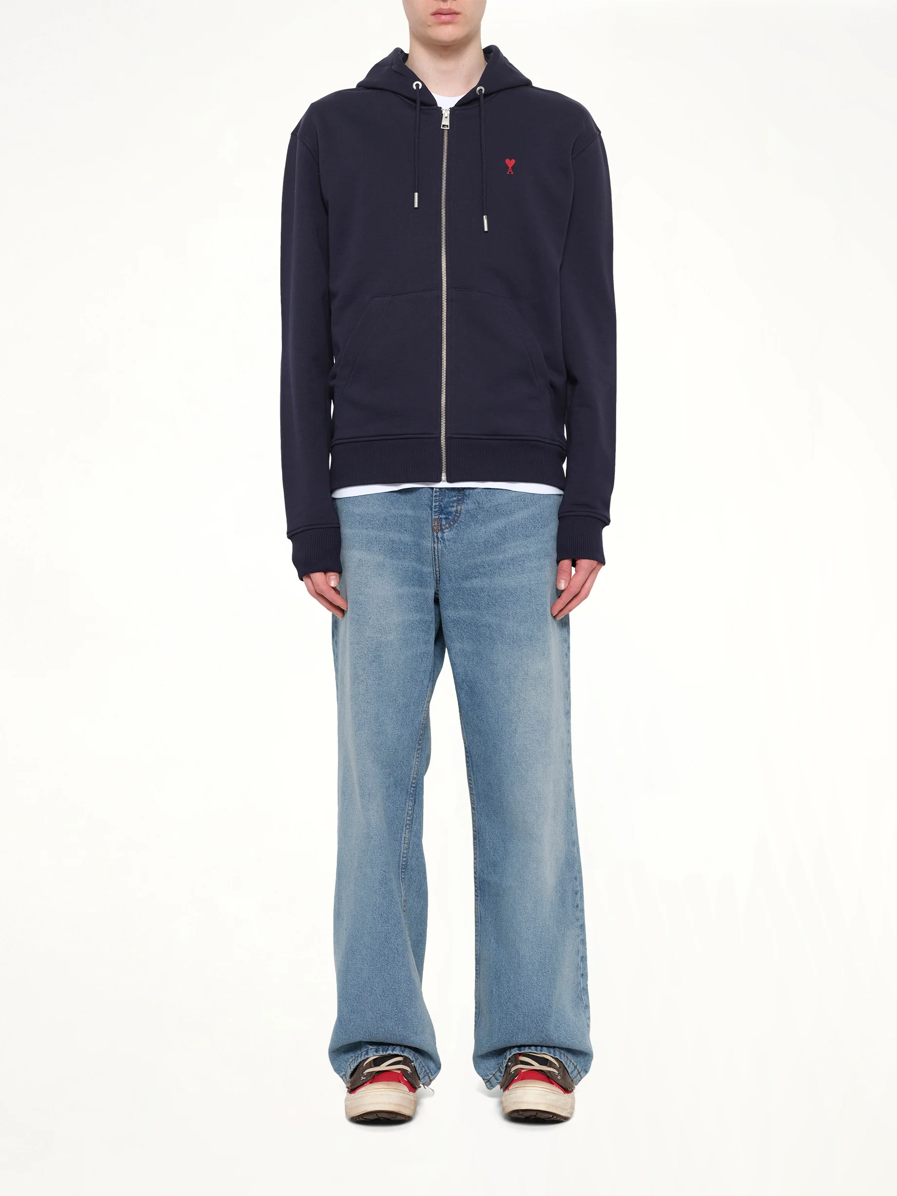 Red Ami De Coeur Zip Hoodie in Navy - Image 7