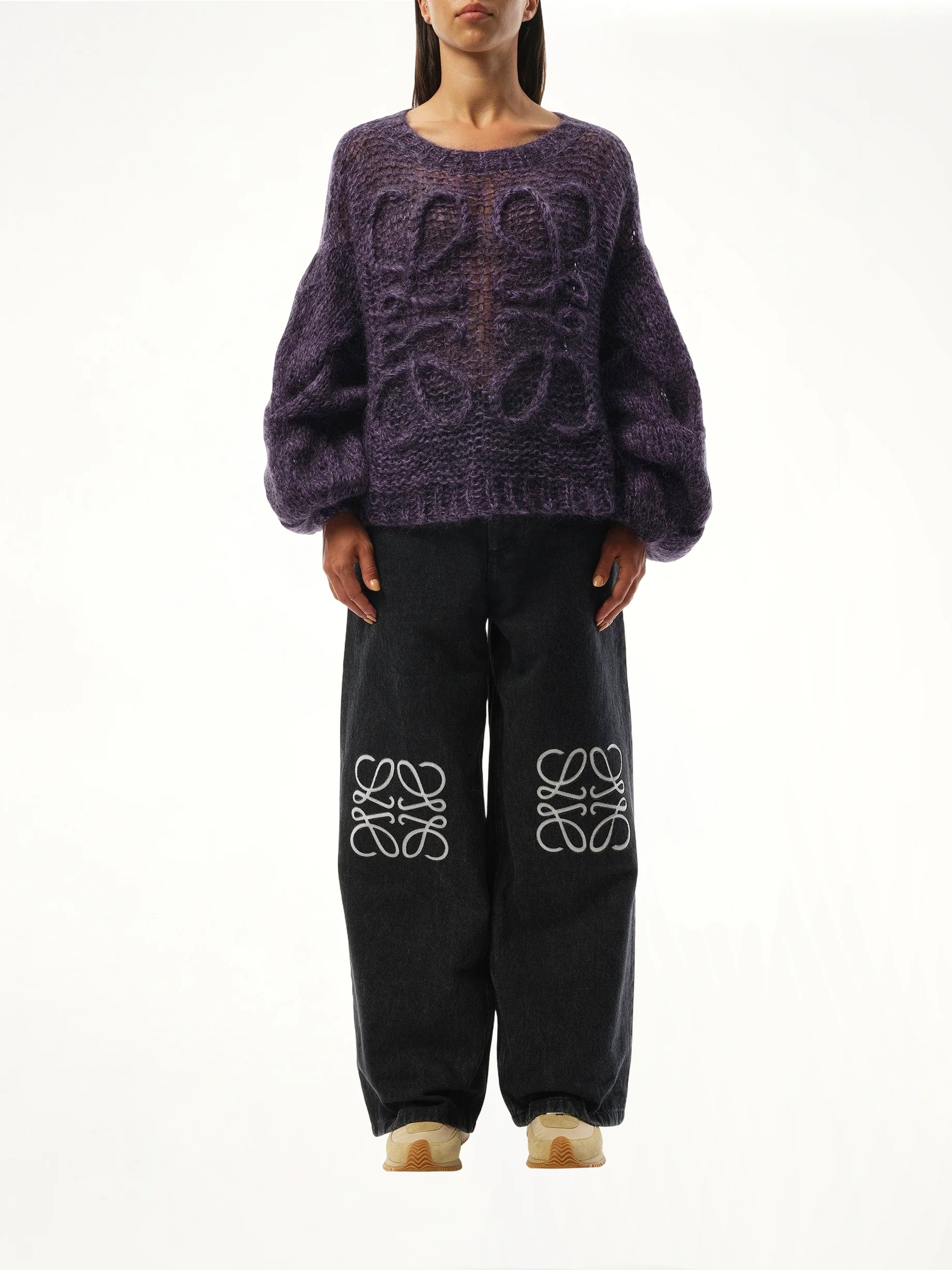 Relaxed Fit Anagram Sweater in Black/Purple - Image 4