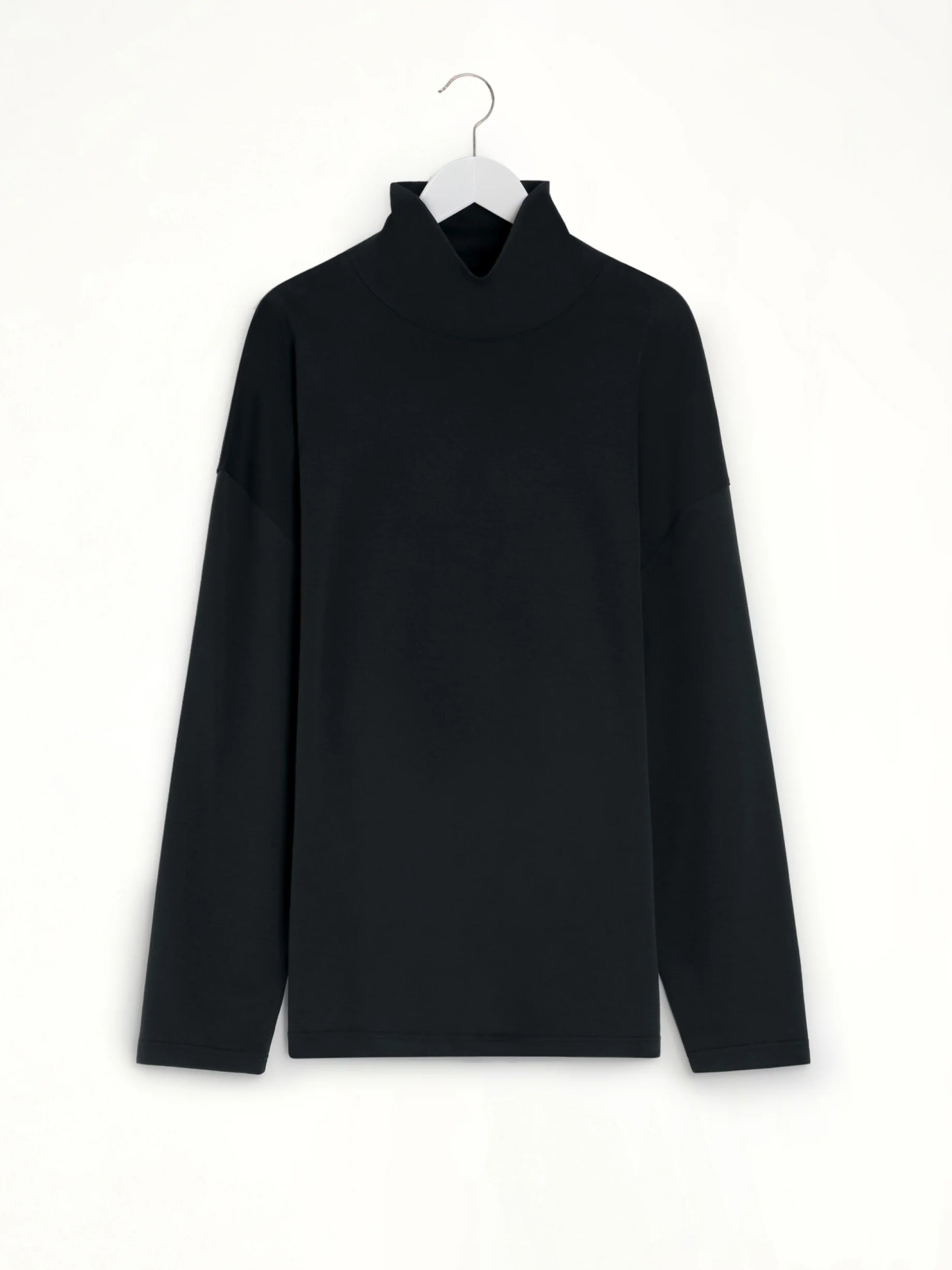 Relaxed Mock Neck T-Shirt in Black - Image 2