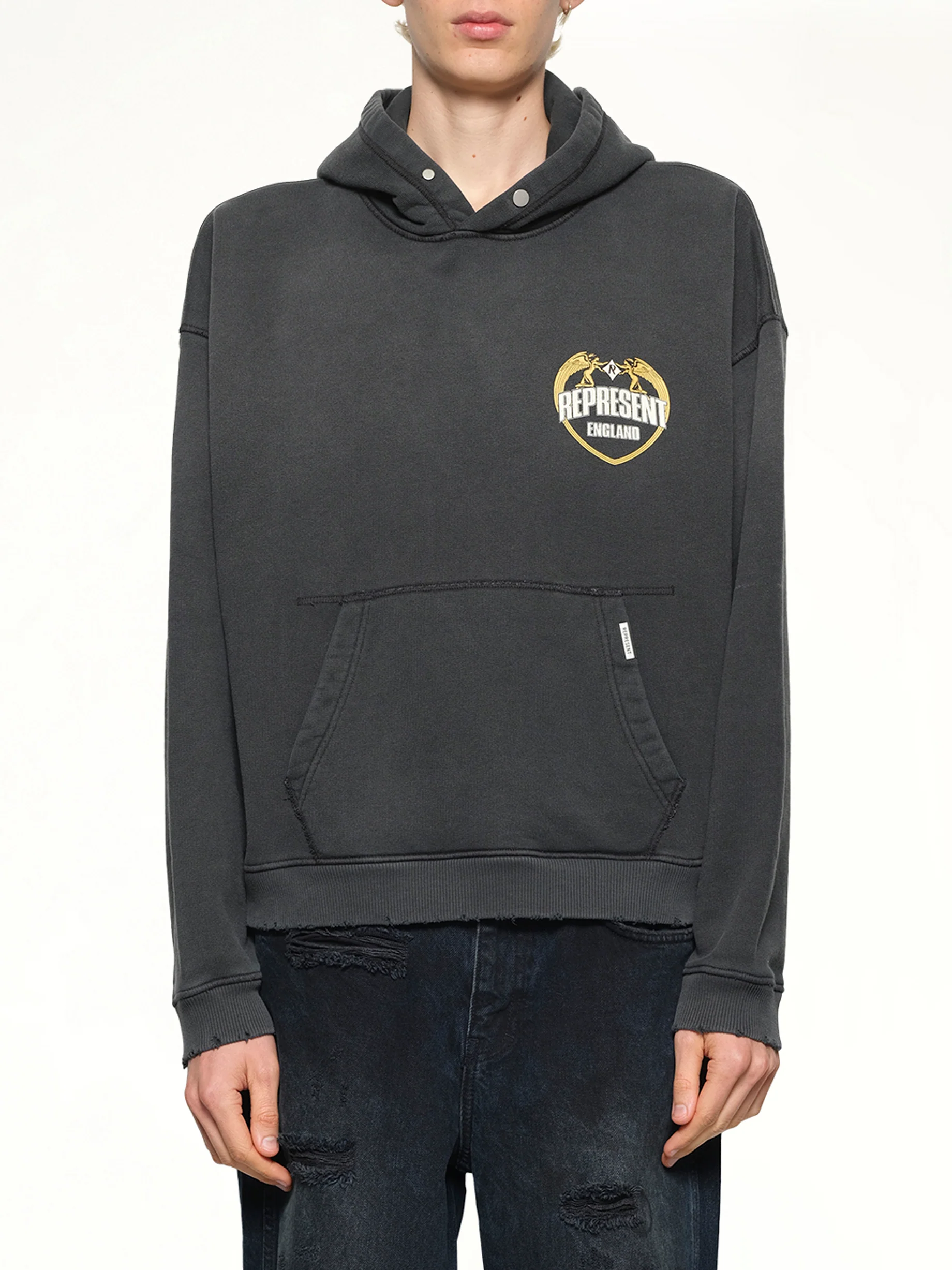 Represent Angel Border Hoodie in Stained Black